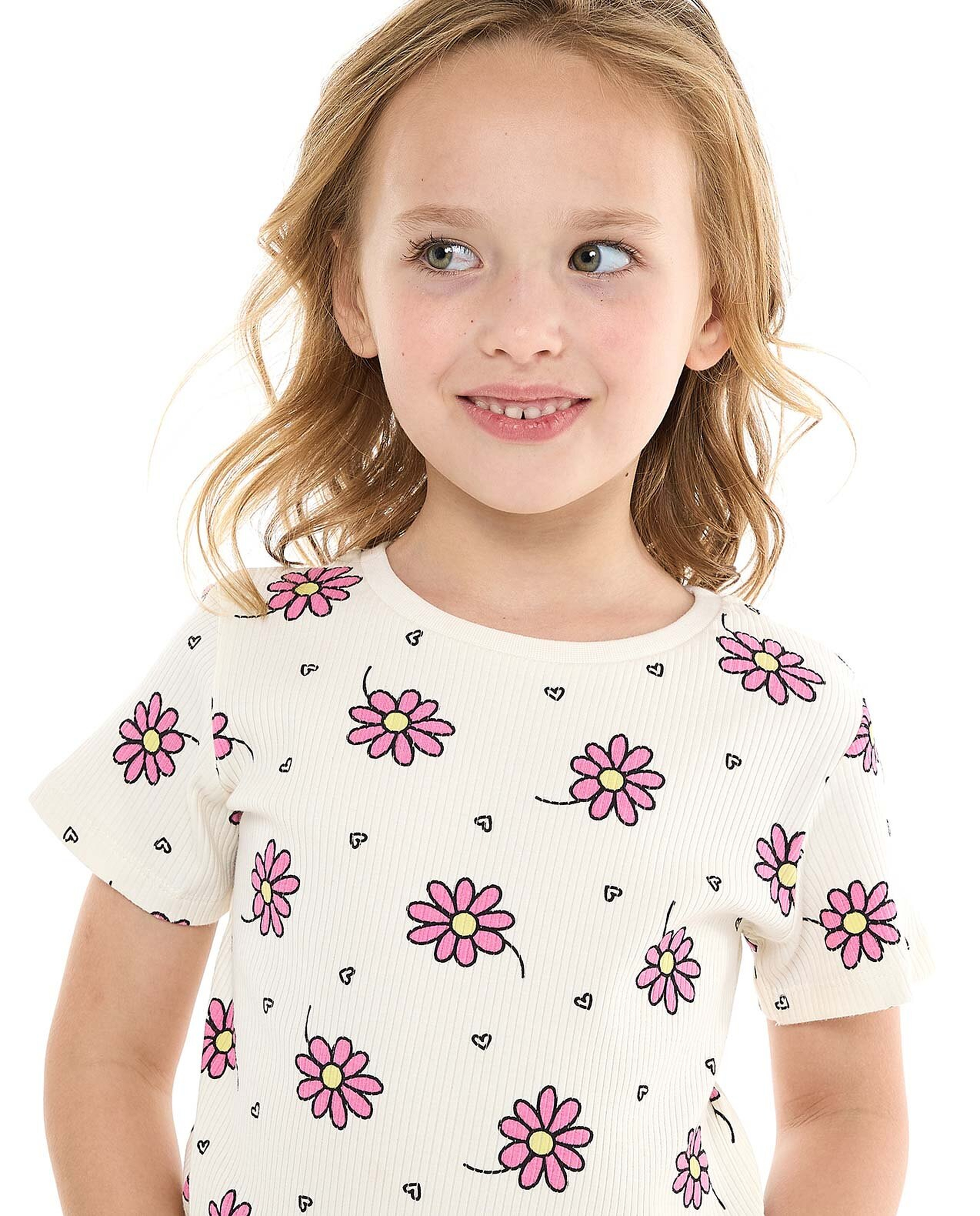 Printed Top with Crew Neck and Short Sleeves