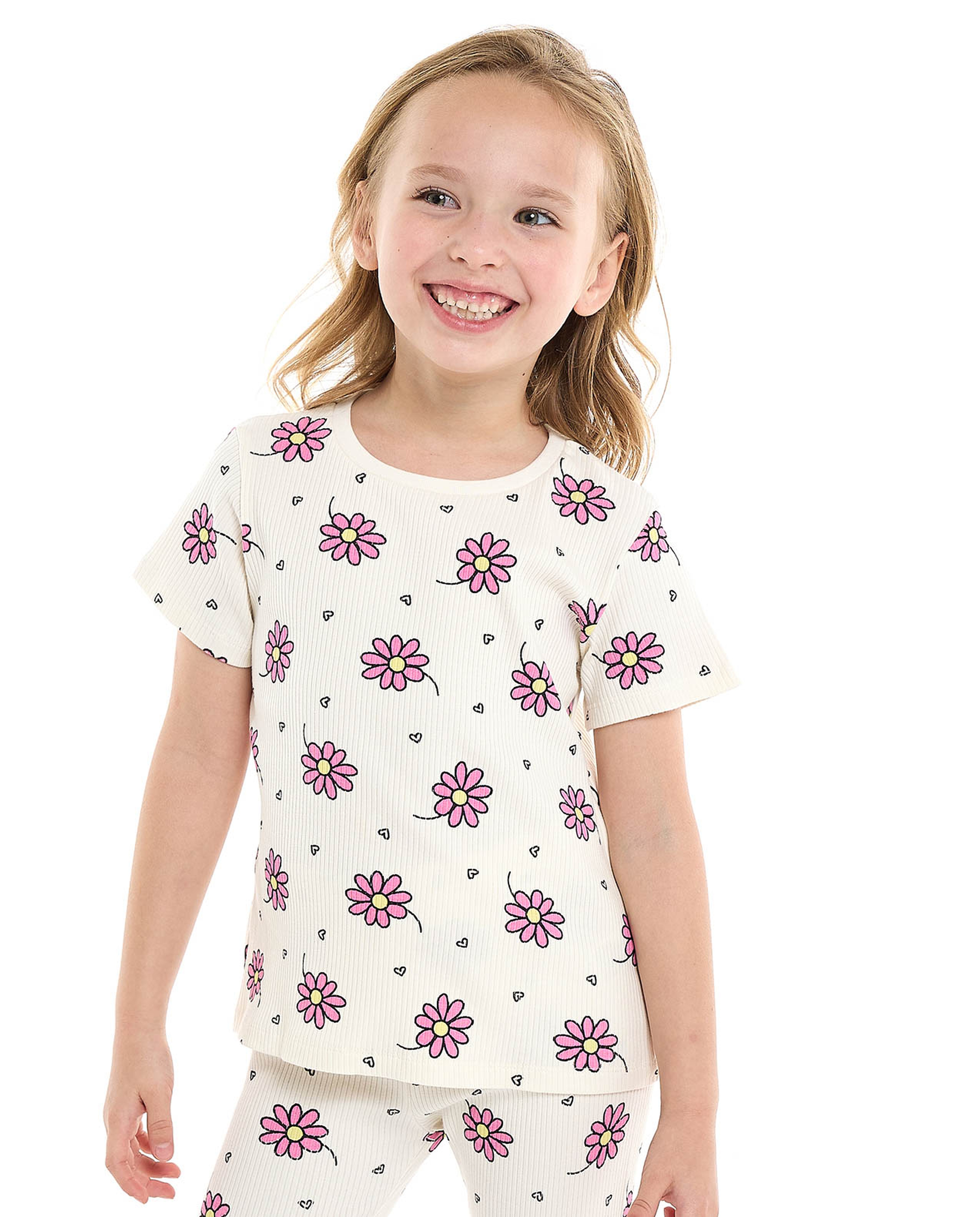 Printed Top with Crew Neck and Short Sleeves