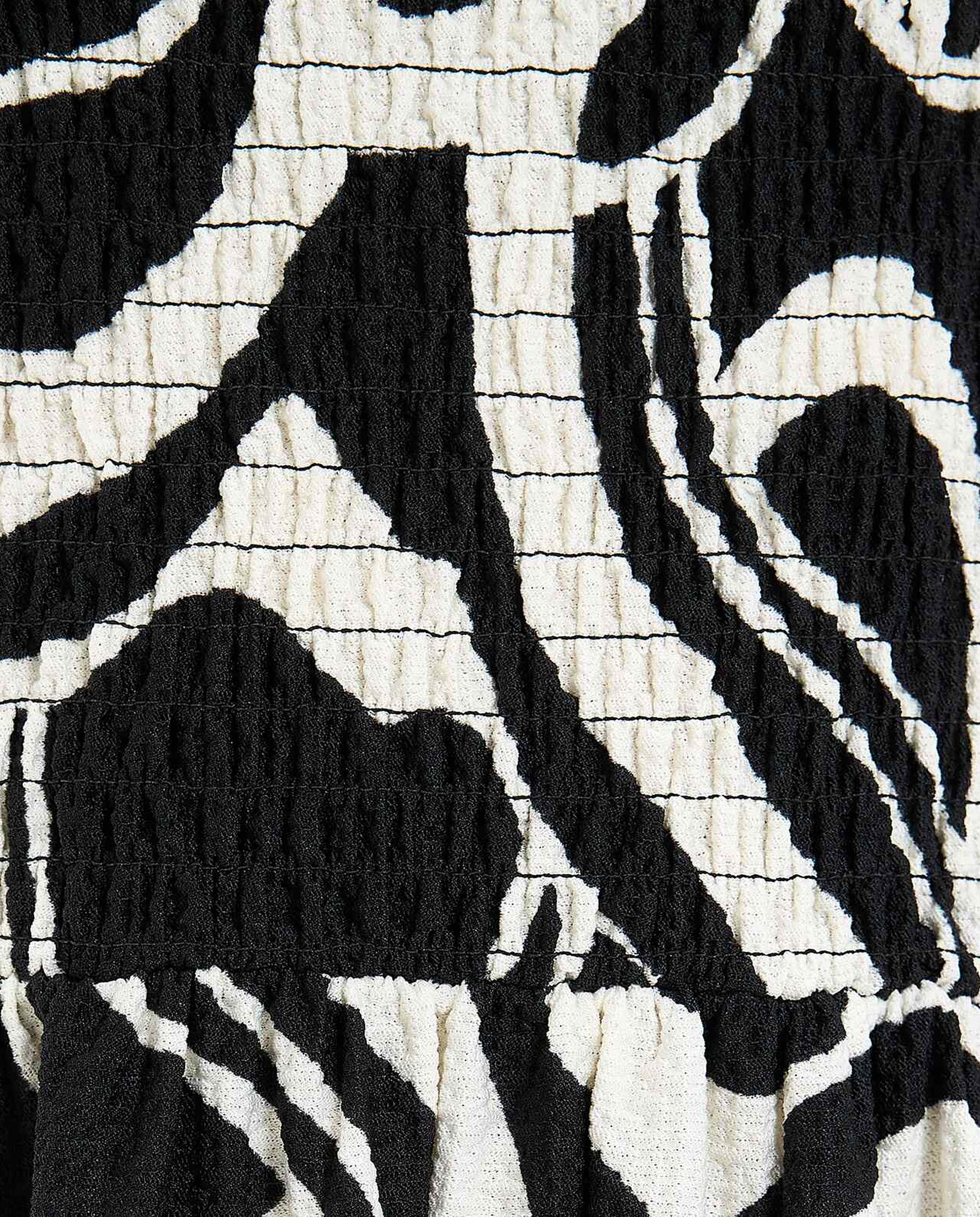 Patterned Midi Dress with Square Neck and Puff Sleeves