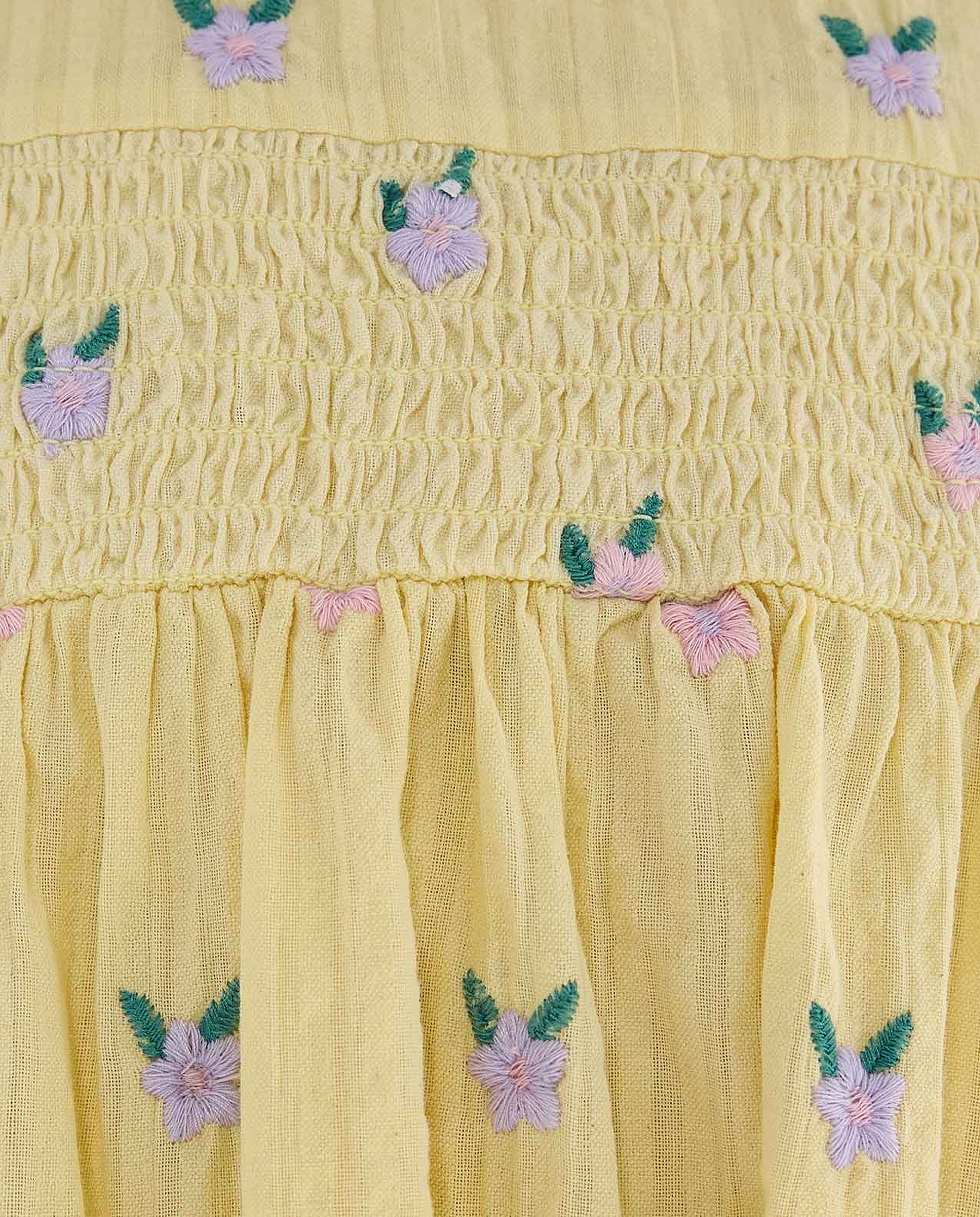 Embroidered Flared Dress with Crew Neck and Flutter Sleeves