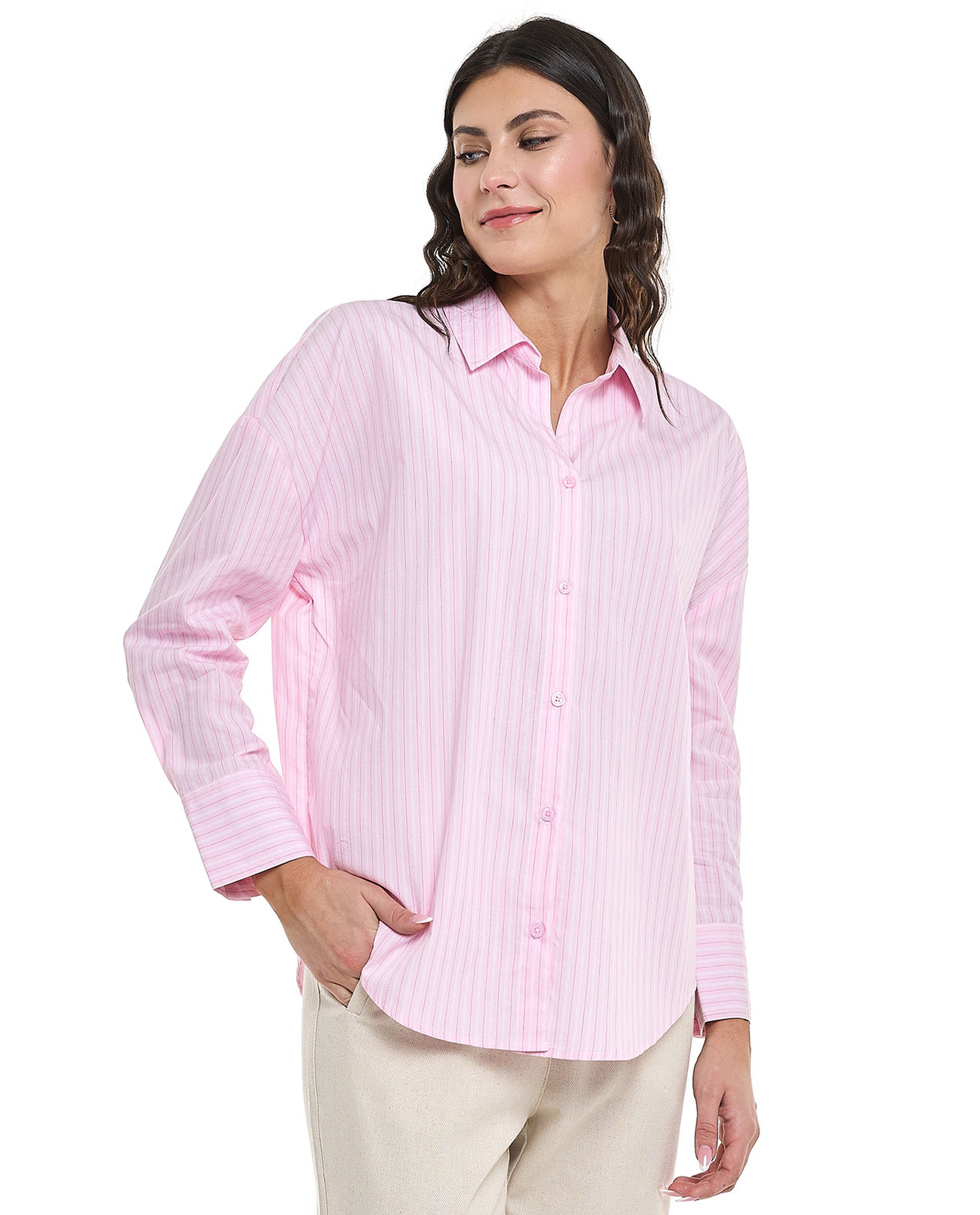 Striped Shirt with Classic Collar and Long Sleeves