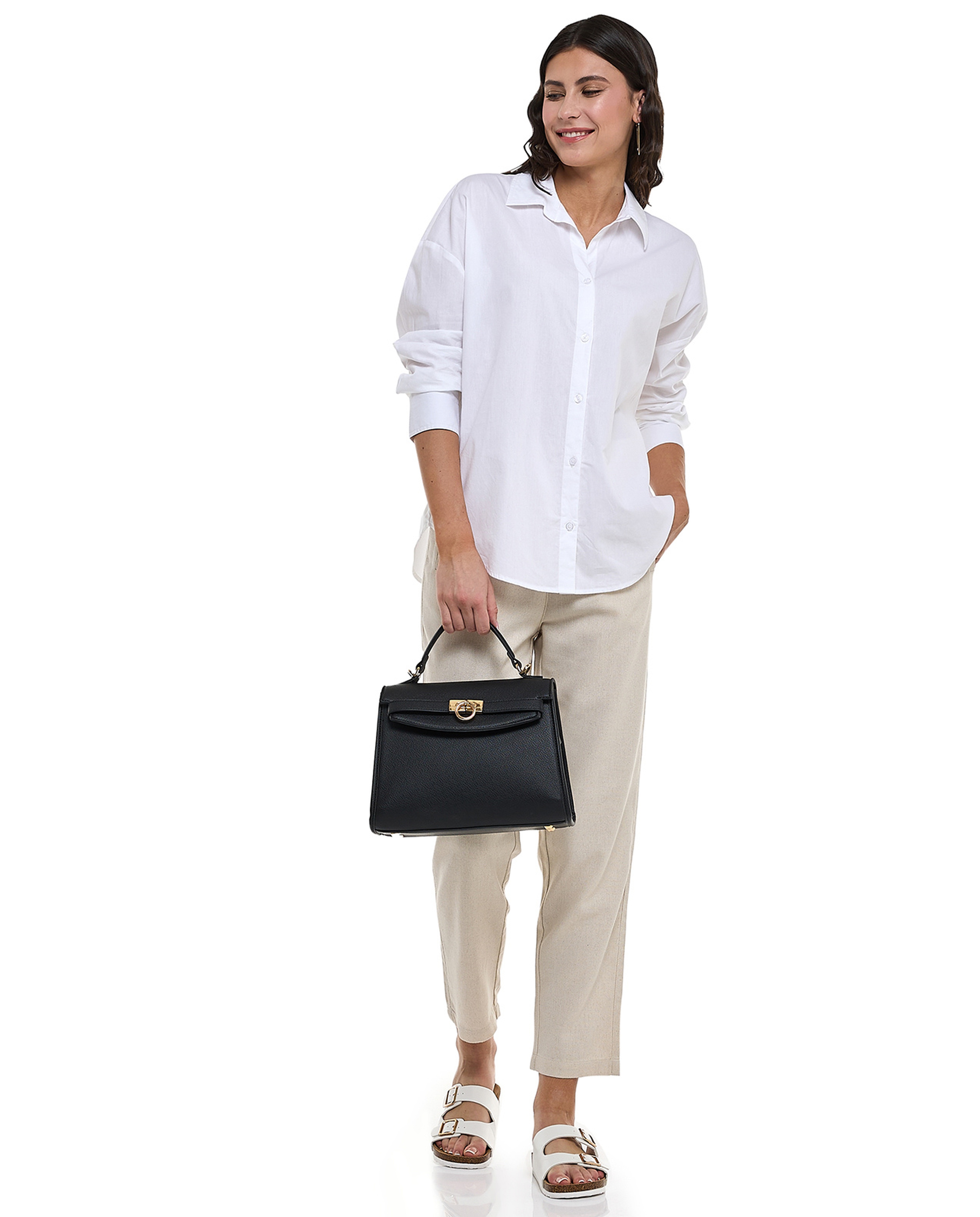 Solid Shirt with Classic Collar and Long Sleeves