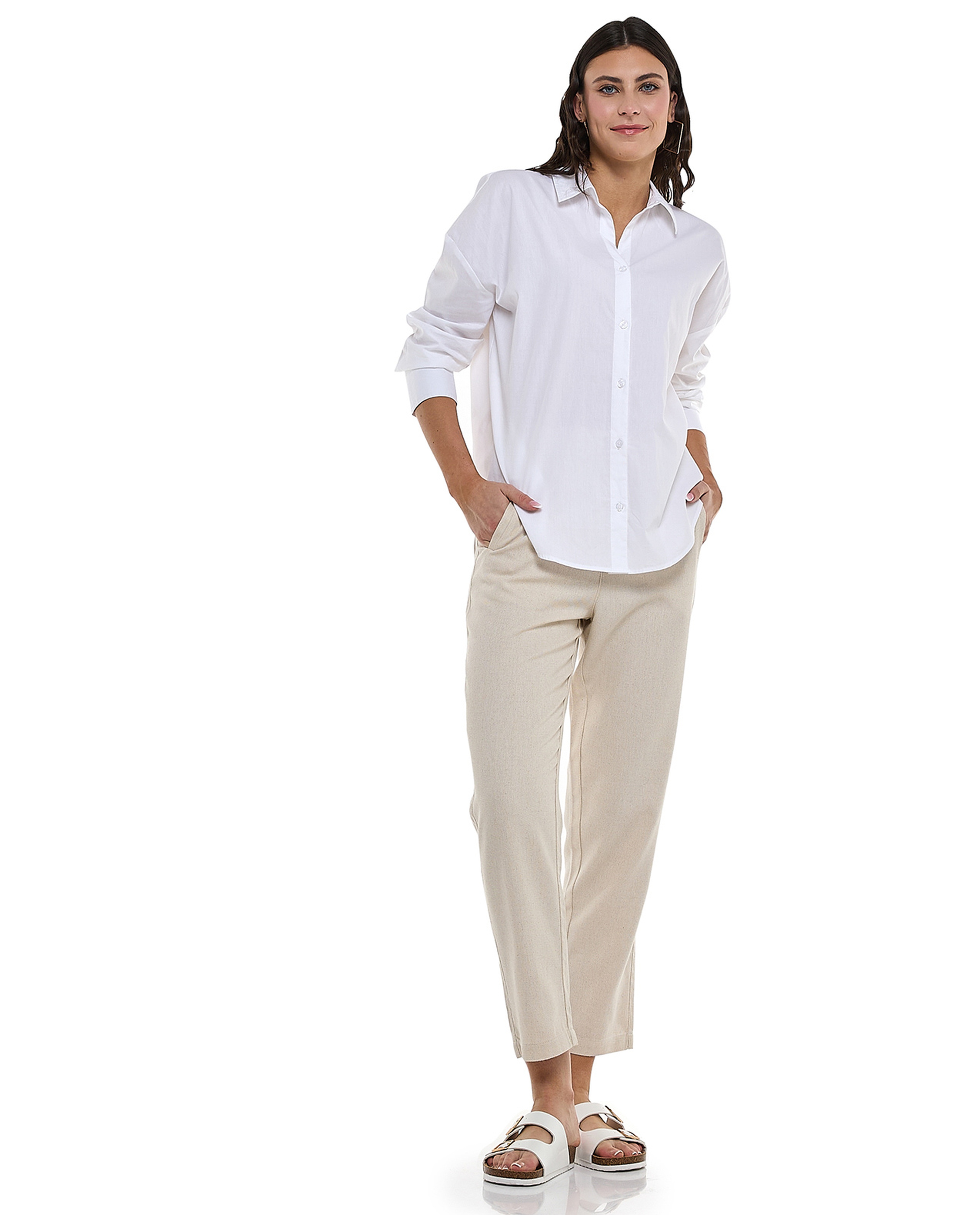 Solid Shirt with Classic Collar and Long Sleeves