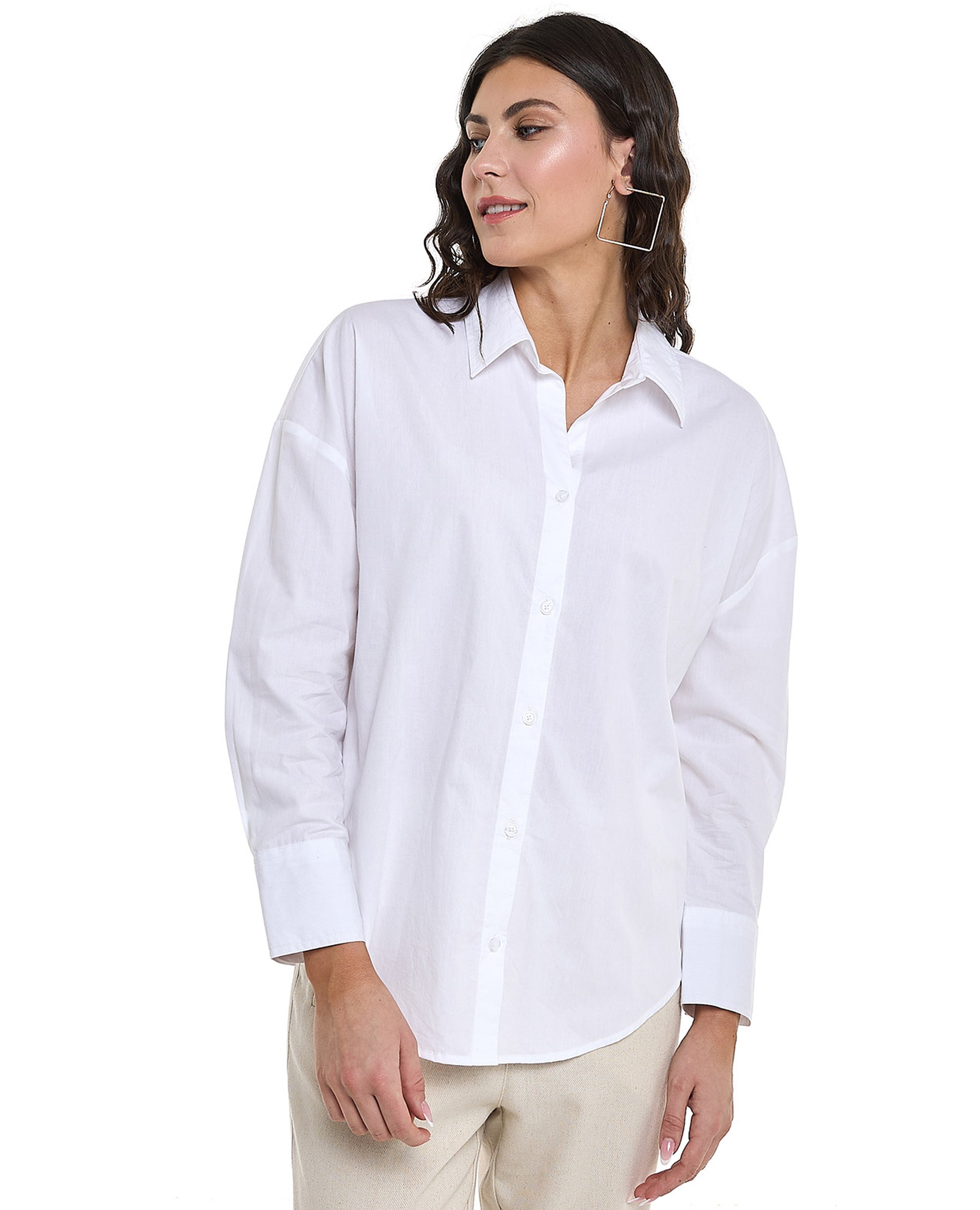 Solid Shirt with Classic Collar and Long Sleeves