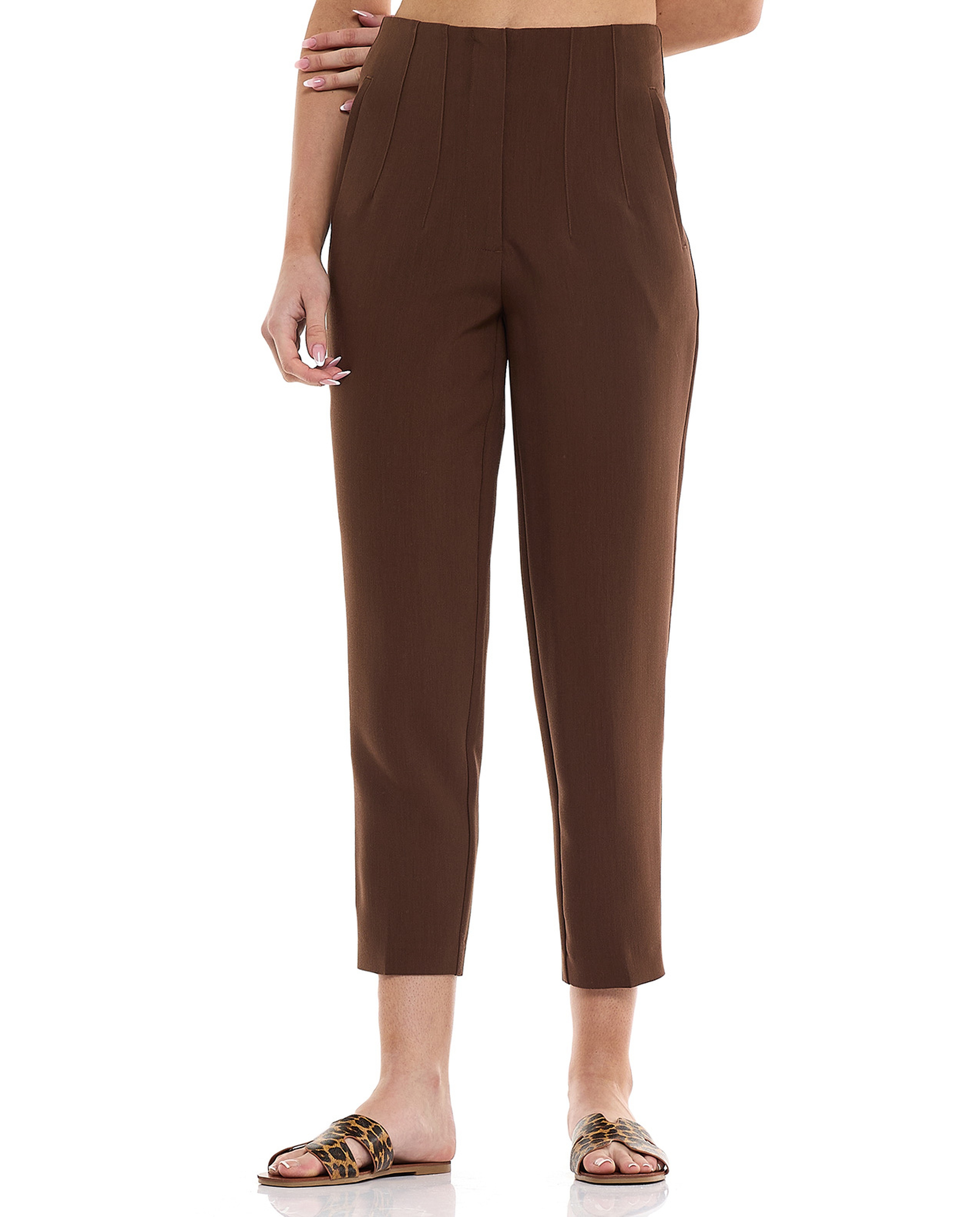 Solid Slim Fit Cropped Trousers with Button Closure