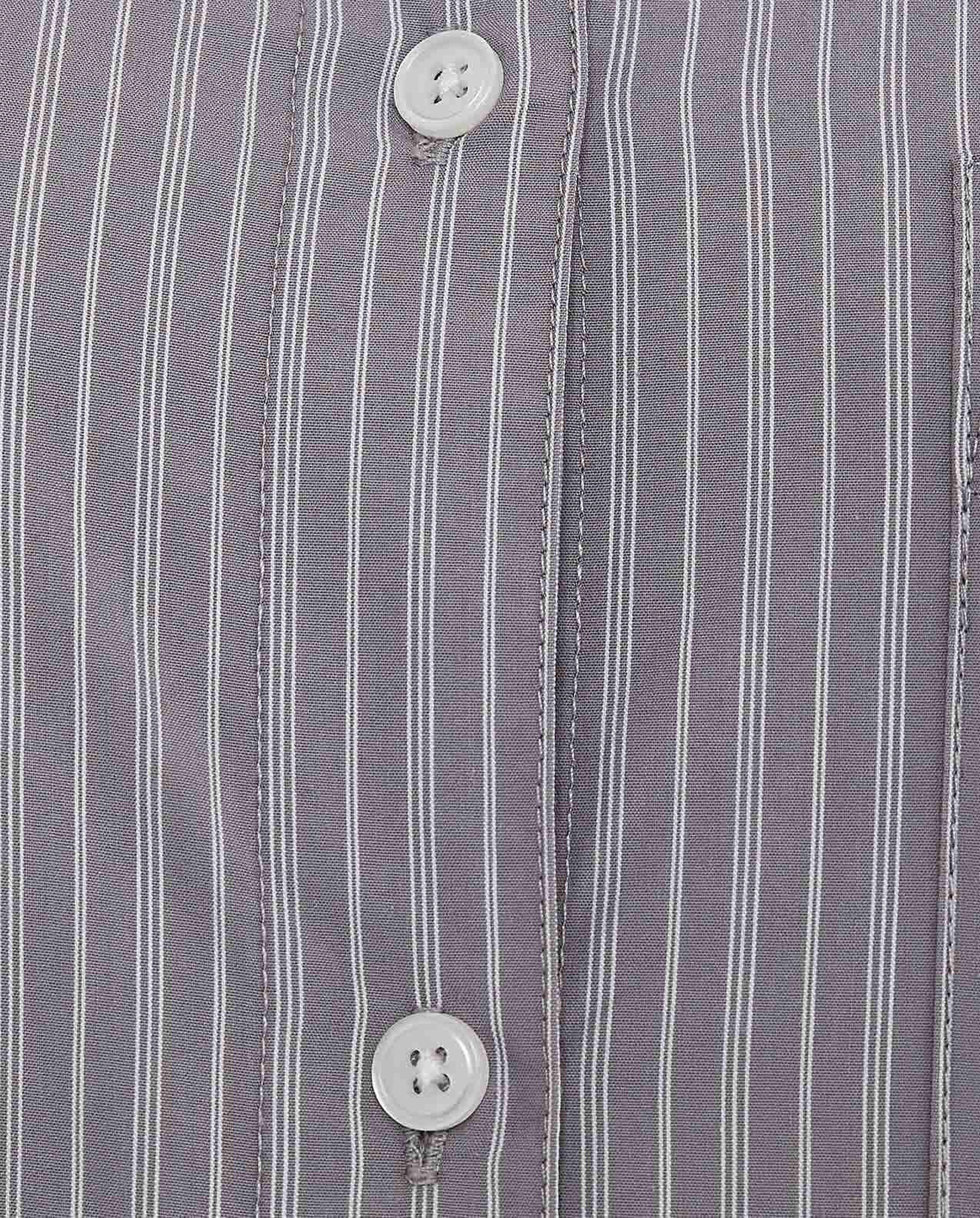 Striped Tunic with Classic Collar and Long Sleeves