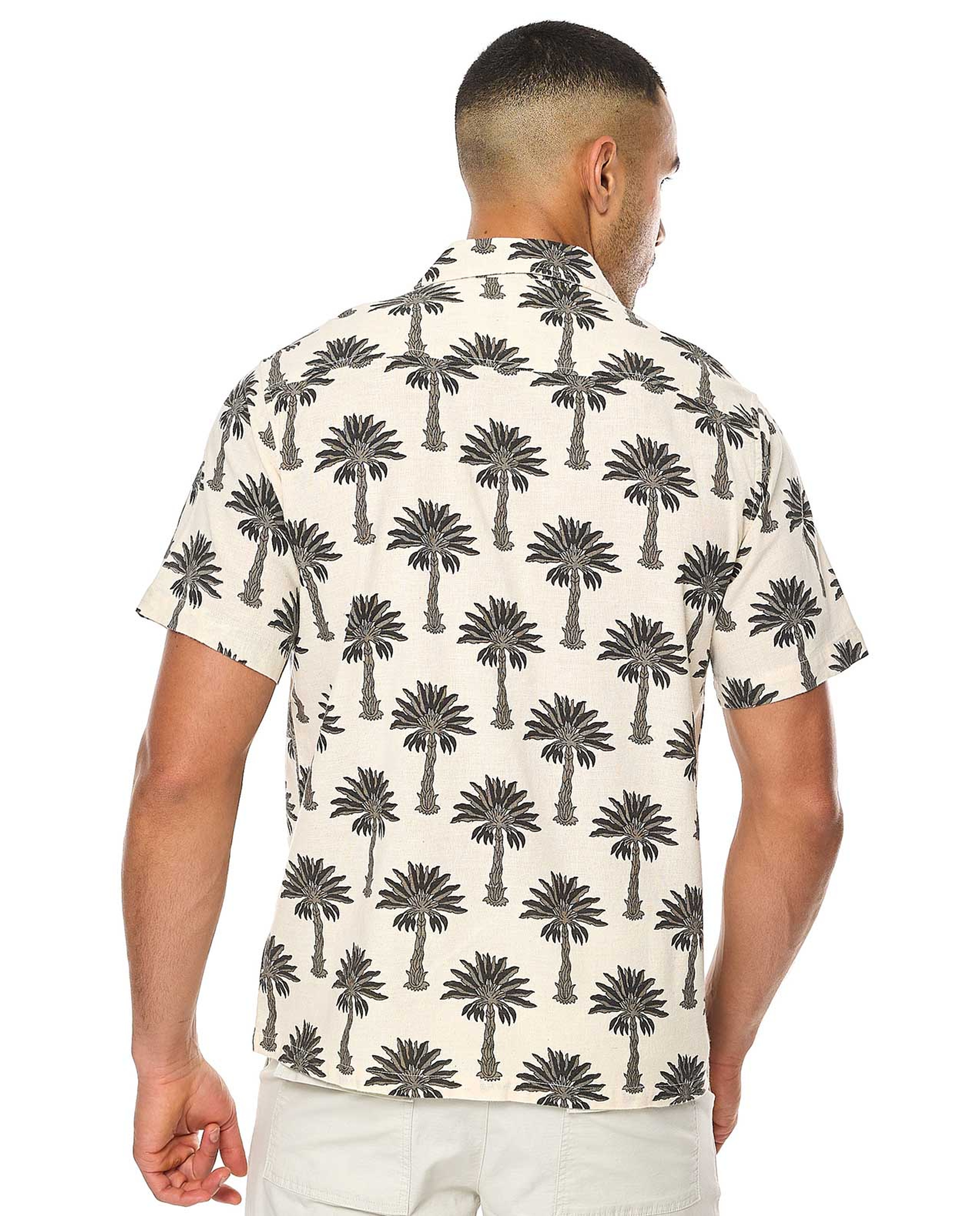 Printed Shirt with Revere Collar and Short Sleeves