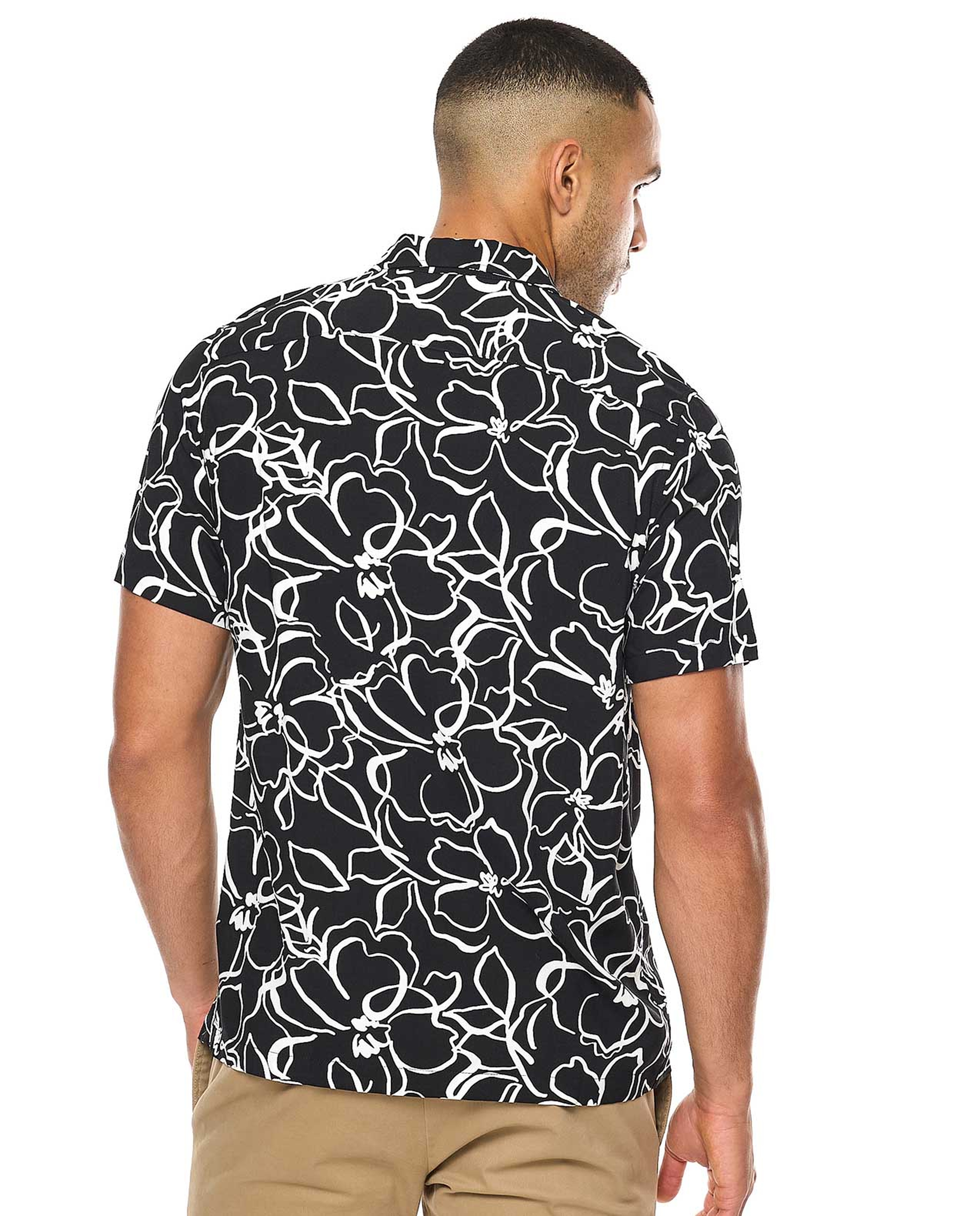 Patterned Shirt with Revere Collar and Short Sleeves