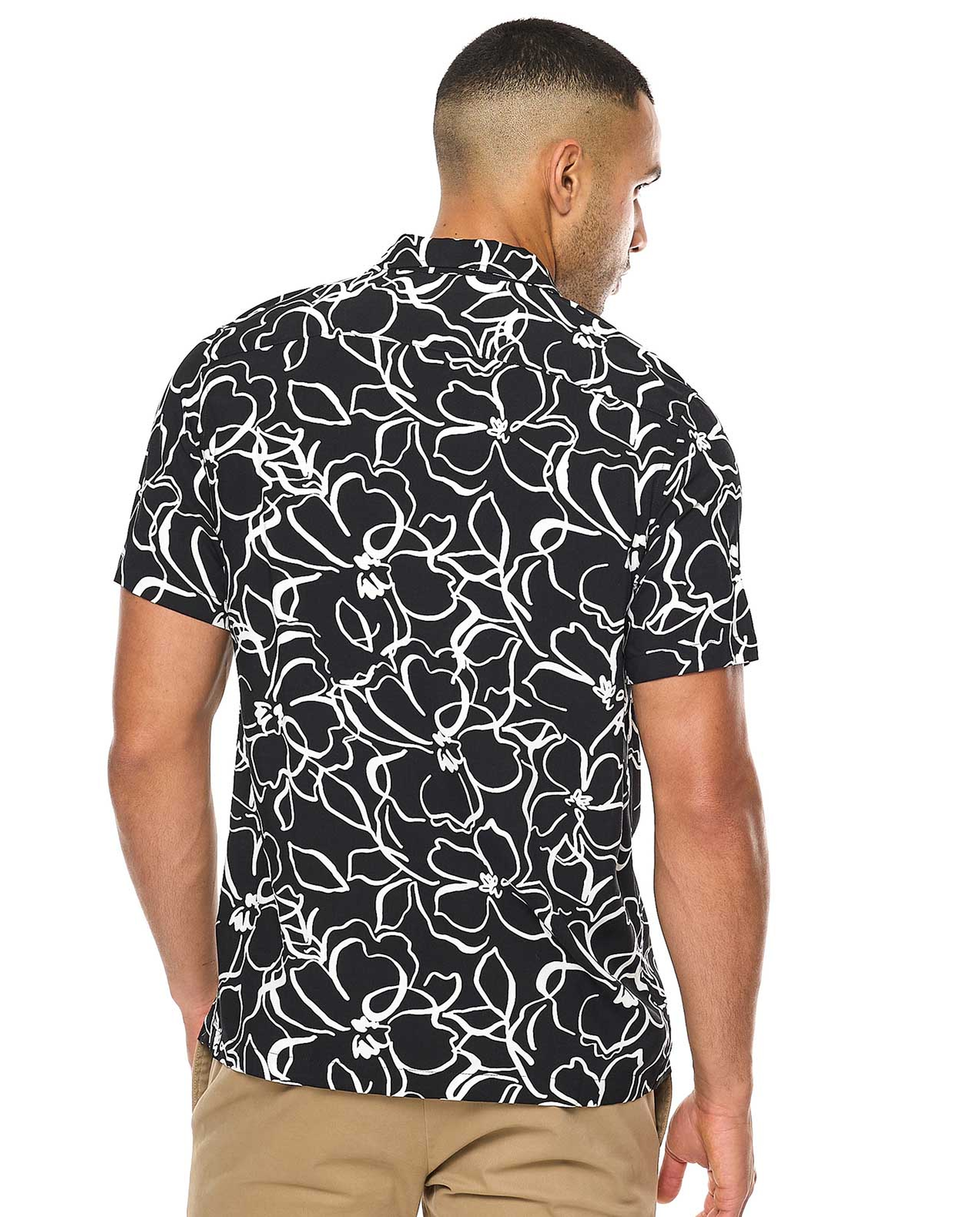 Patterned Shirt with Revere Collar and Short Sleeves