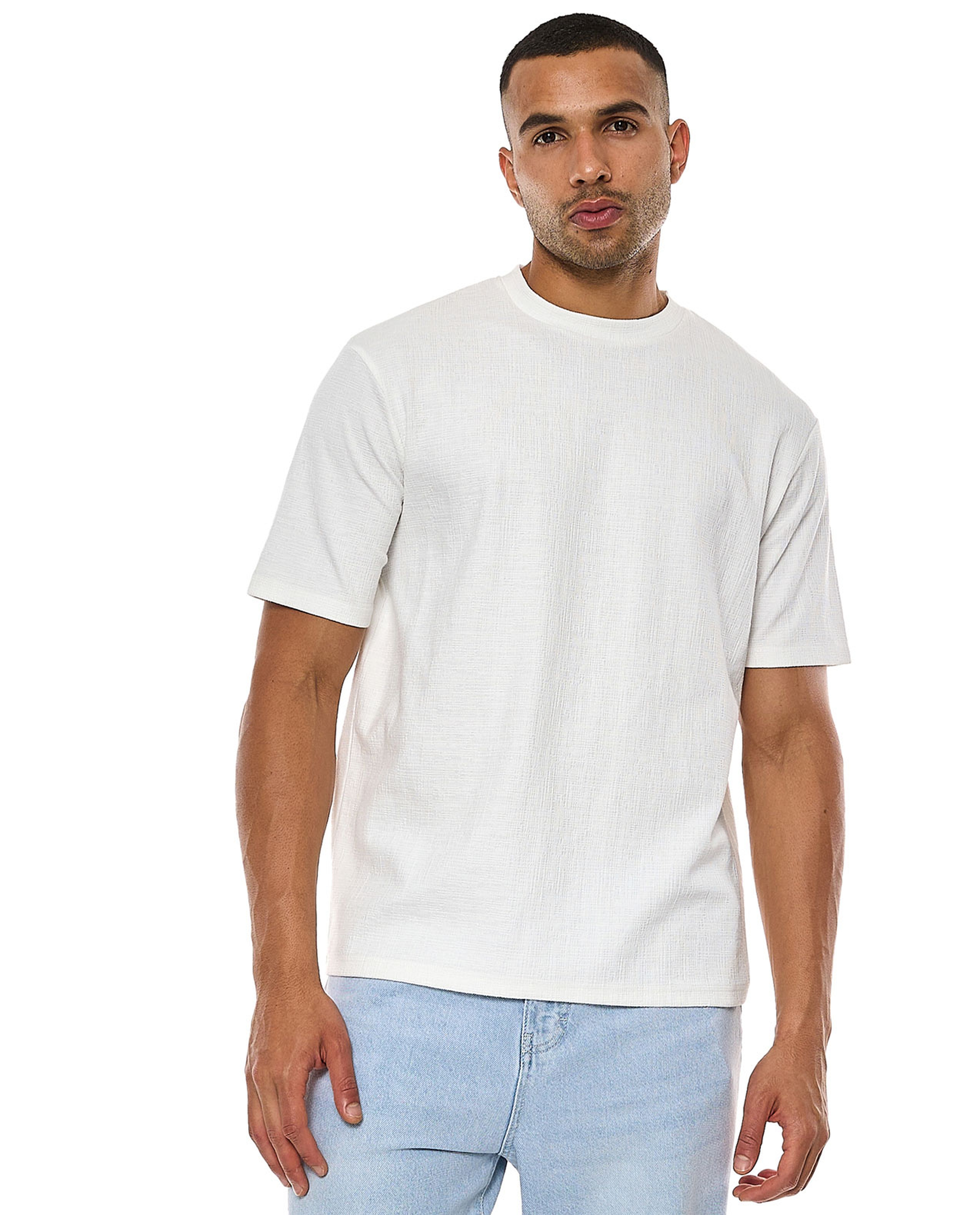Textured T-Shirt with Crew Neck and Short Sleeves