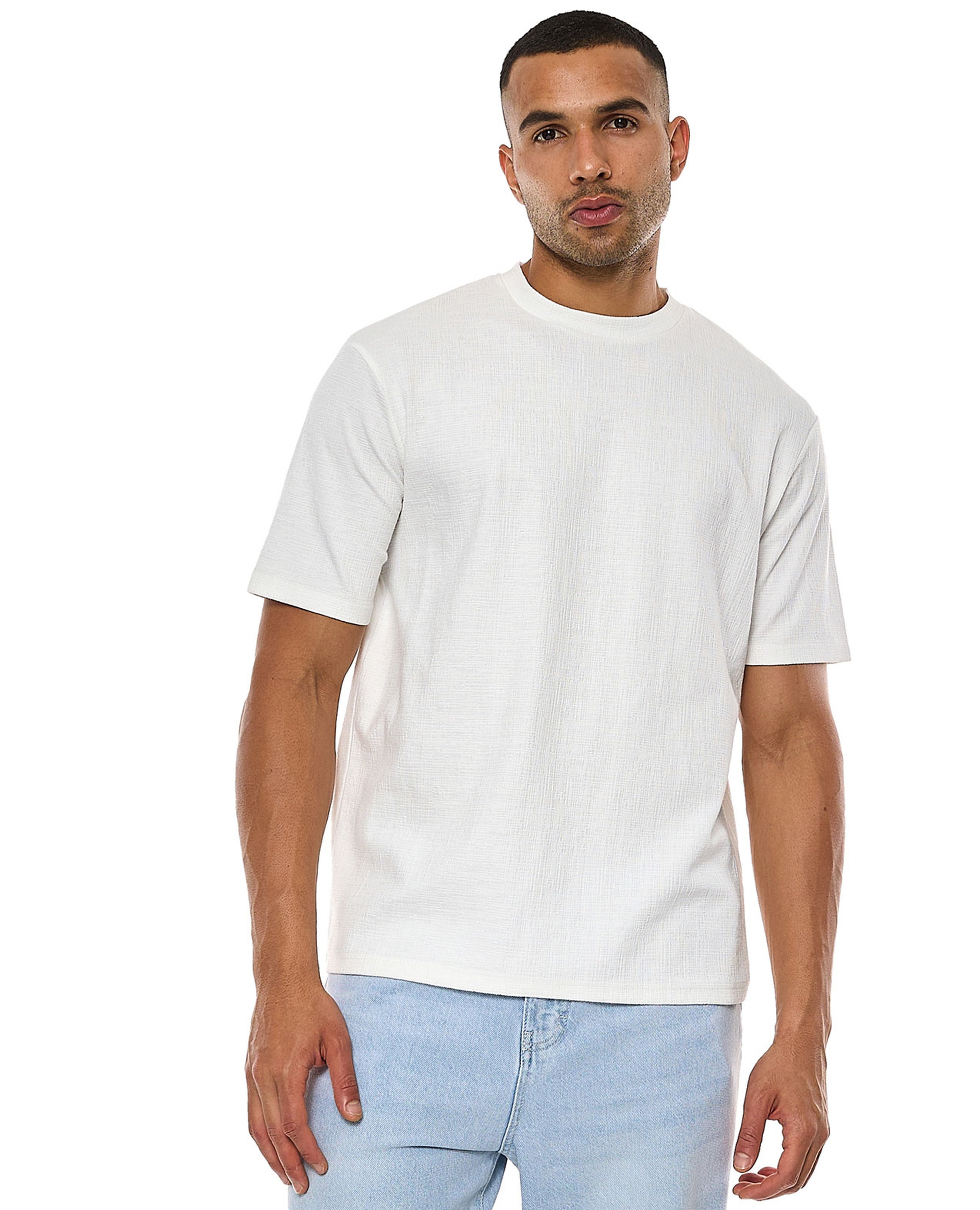 Textured T-Shirt with Crew Neck and Short Sleeves