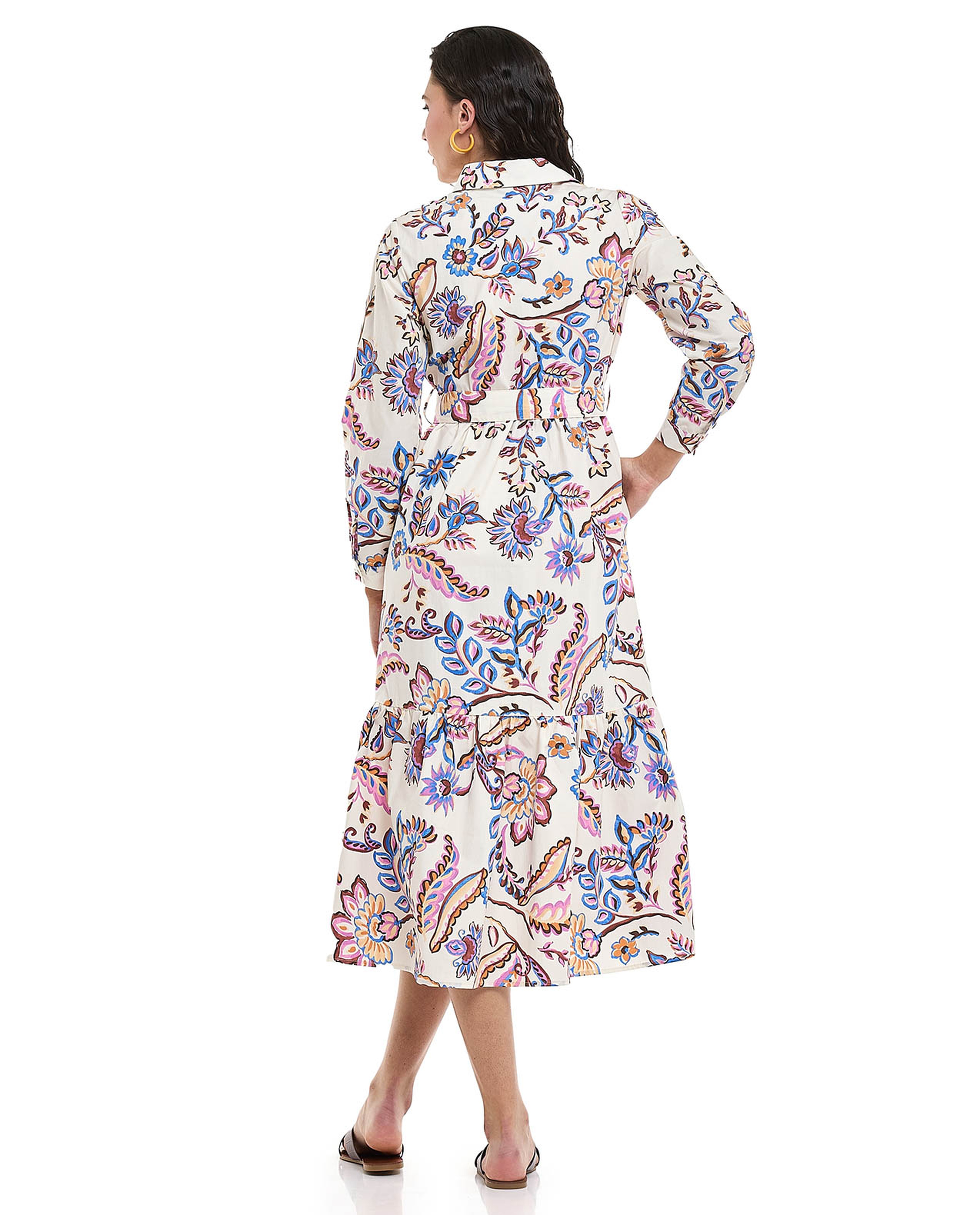 Printed Shirt Dress with Classic Collar and Short Sleeves