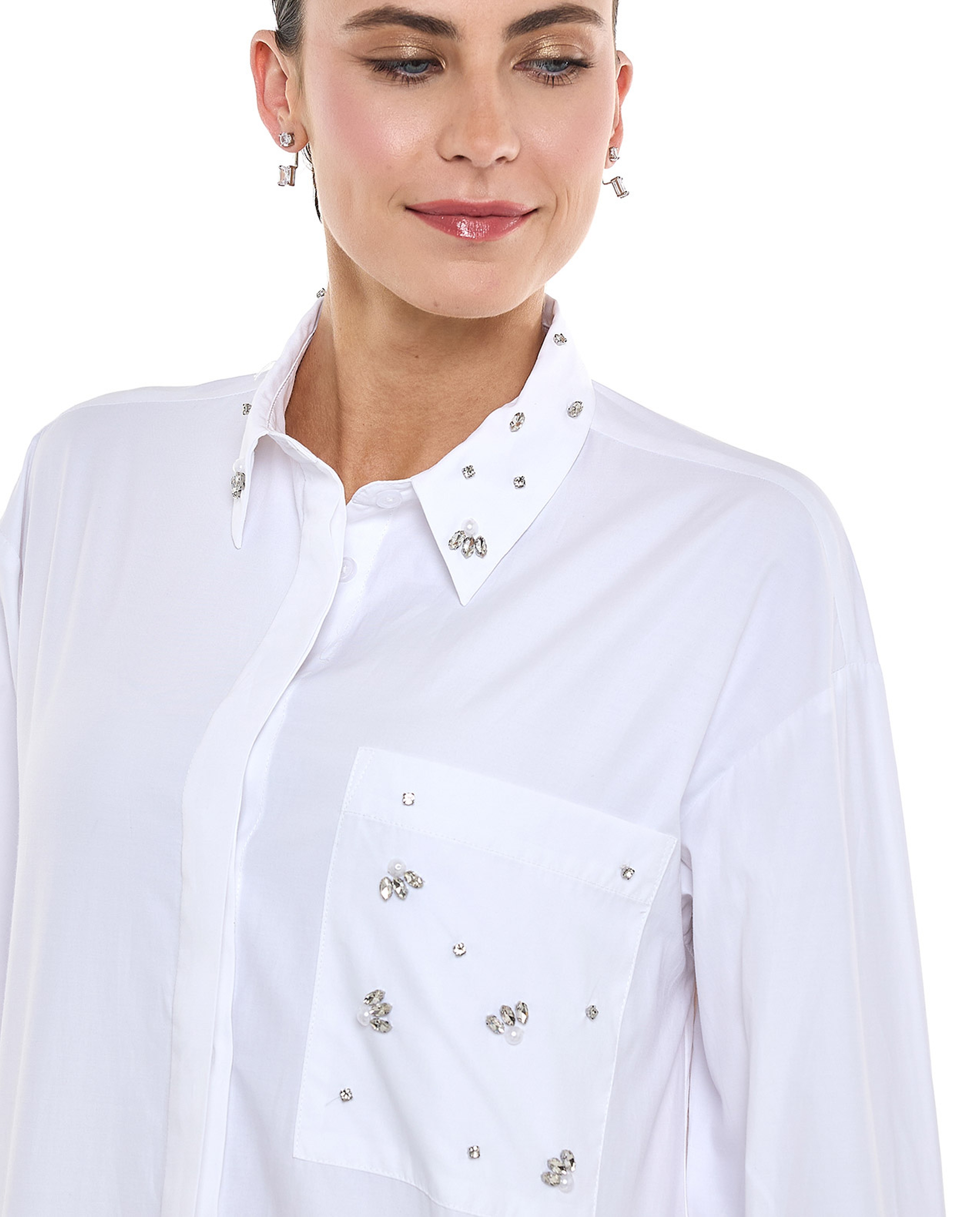 Embellished Tunic with Classic Collar and Long Sleeves