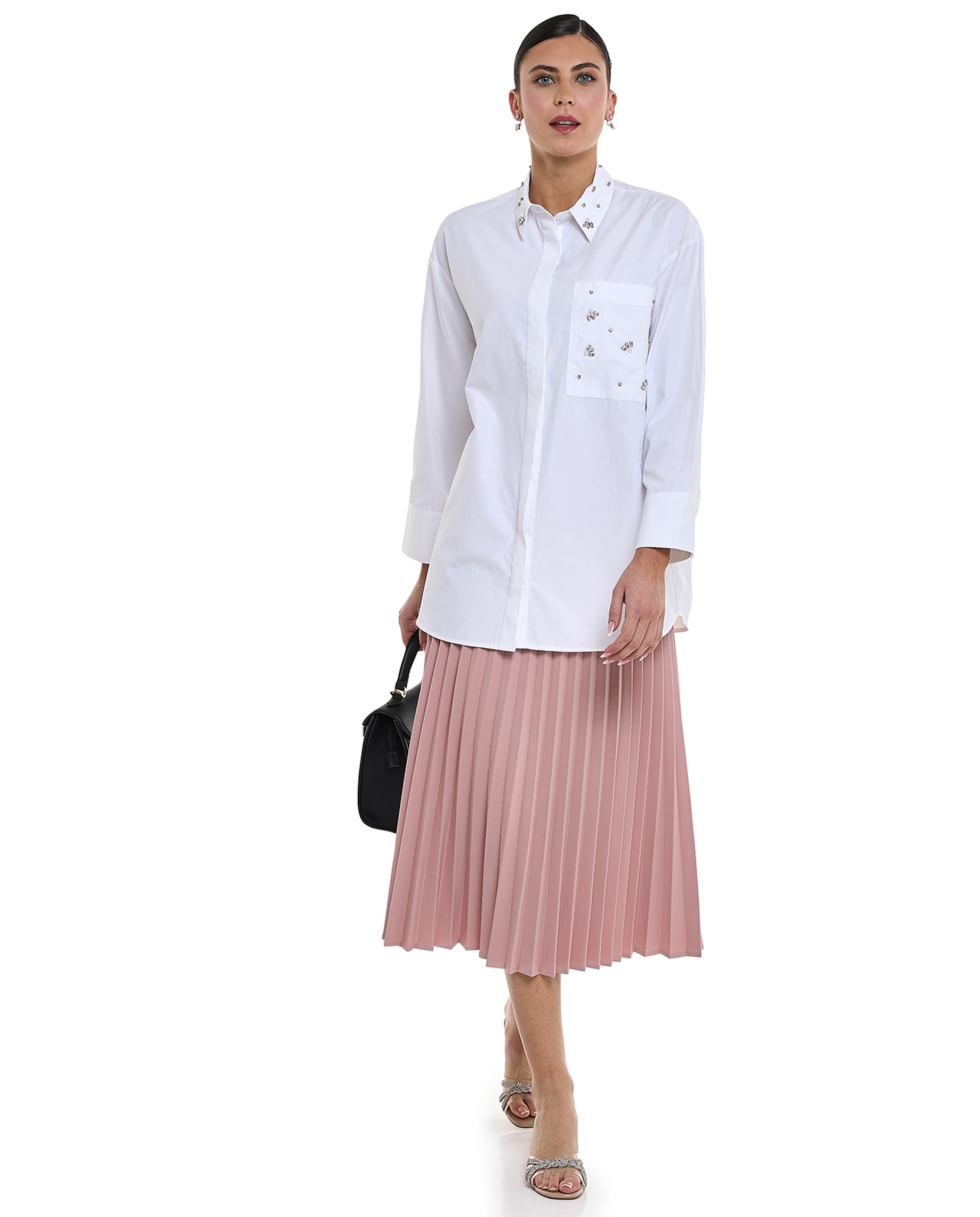 Embellished Tunic with Classic Collar and Long Sleeves