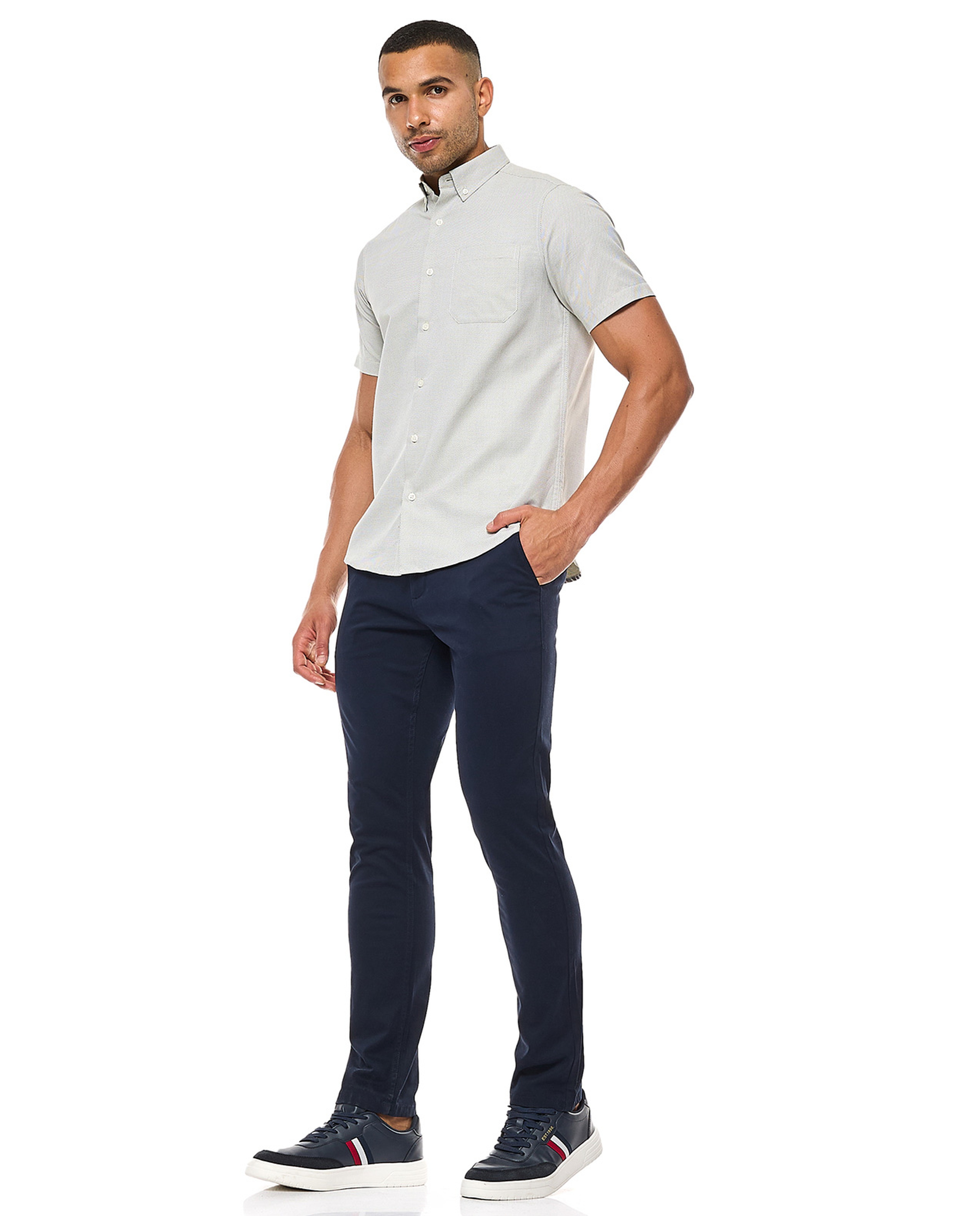 Solid Chino Pants with Button Closure