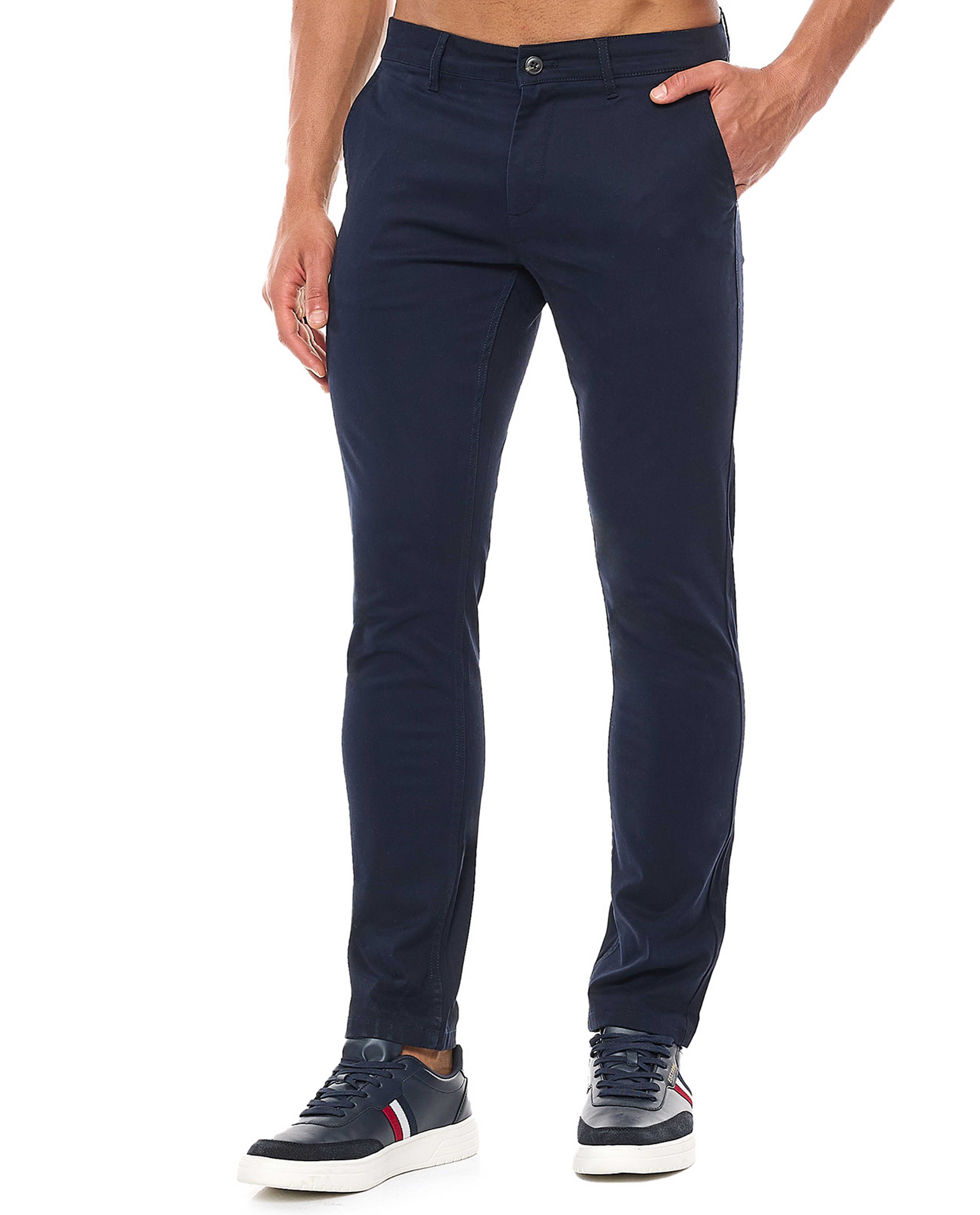 Solid Chino Pants with Button Closure