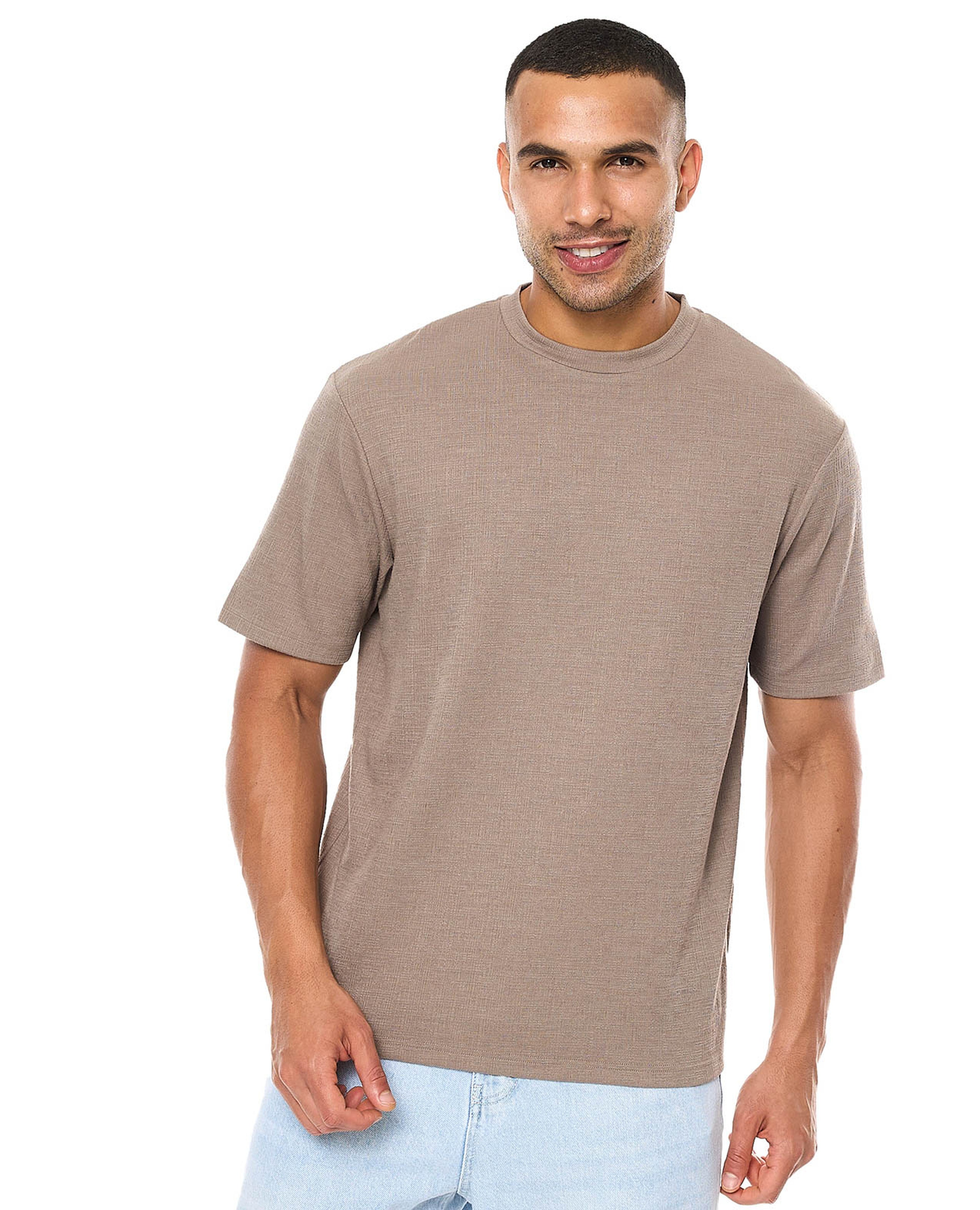 Textured T-Shirt with Crew Neck and Short Sleeves