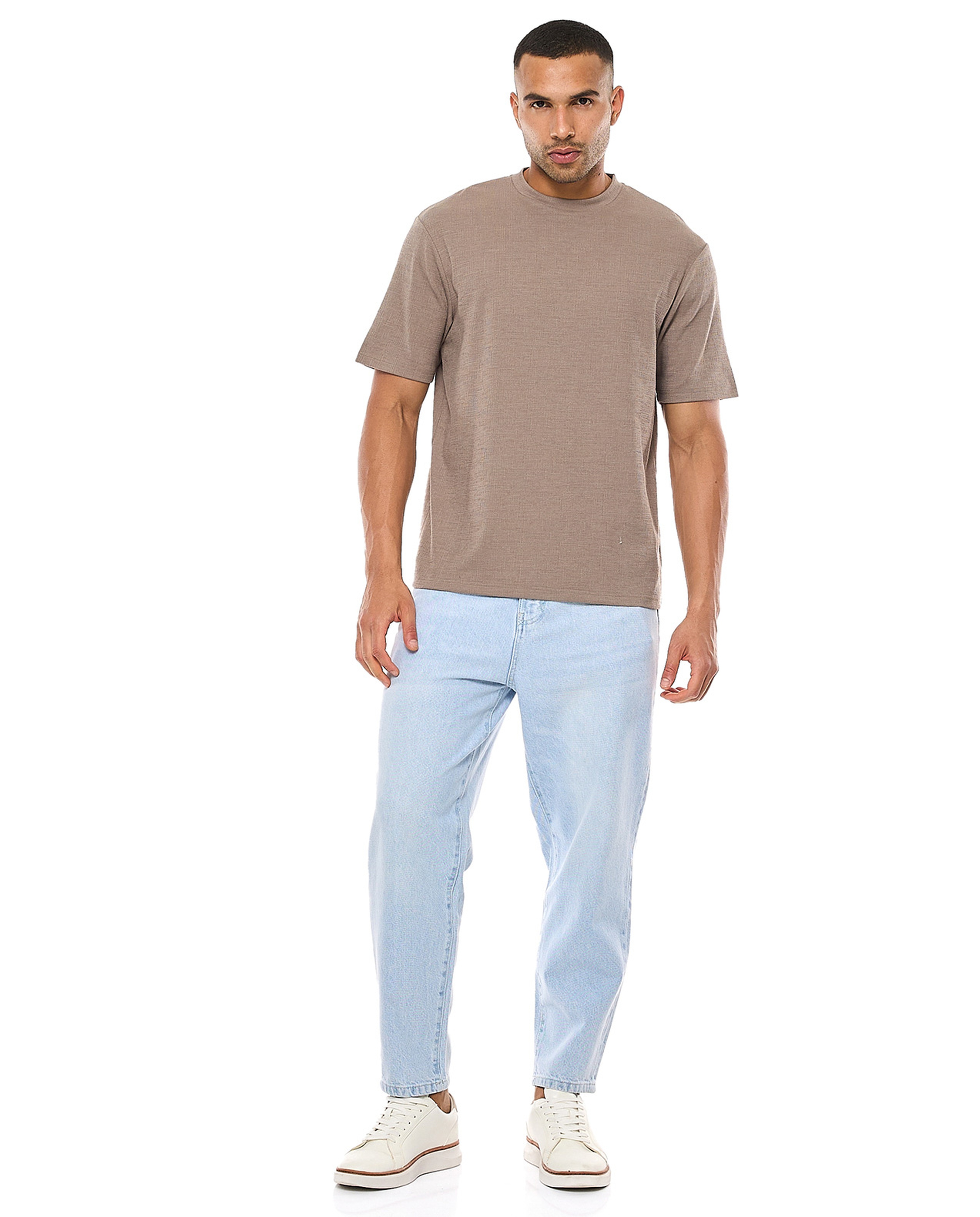 Textured T-Shirt with Crew Neck and Short Sleeves