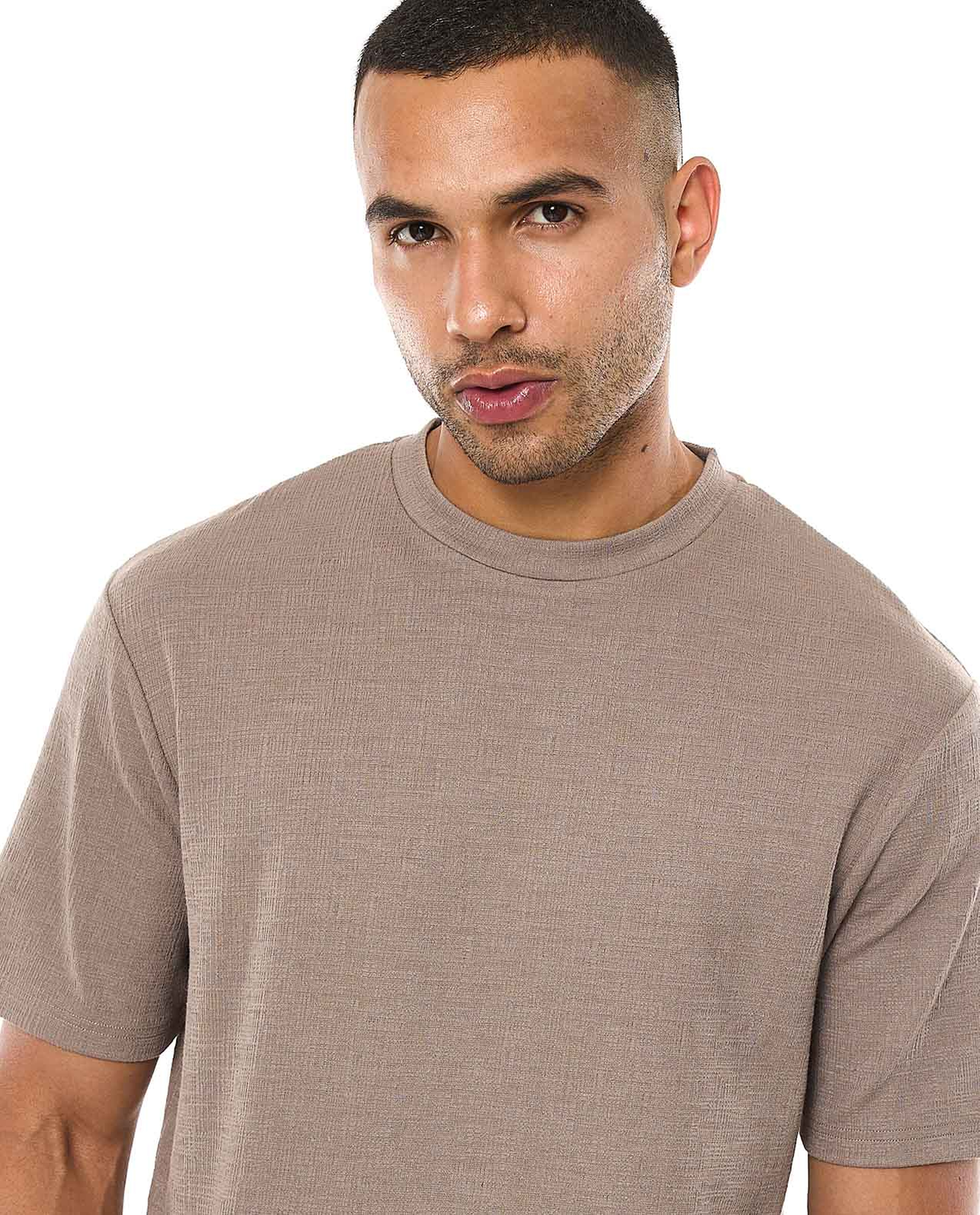 Textured T-Shirt with Crew Neck and Short Sleeves