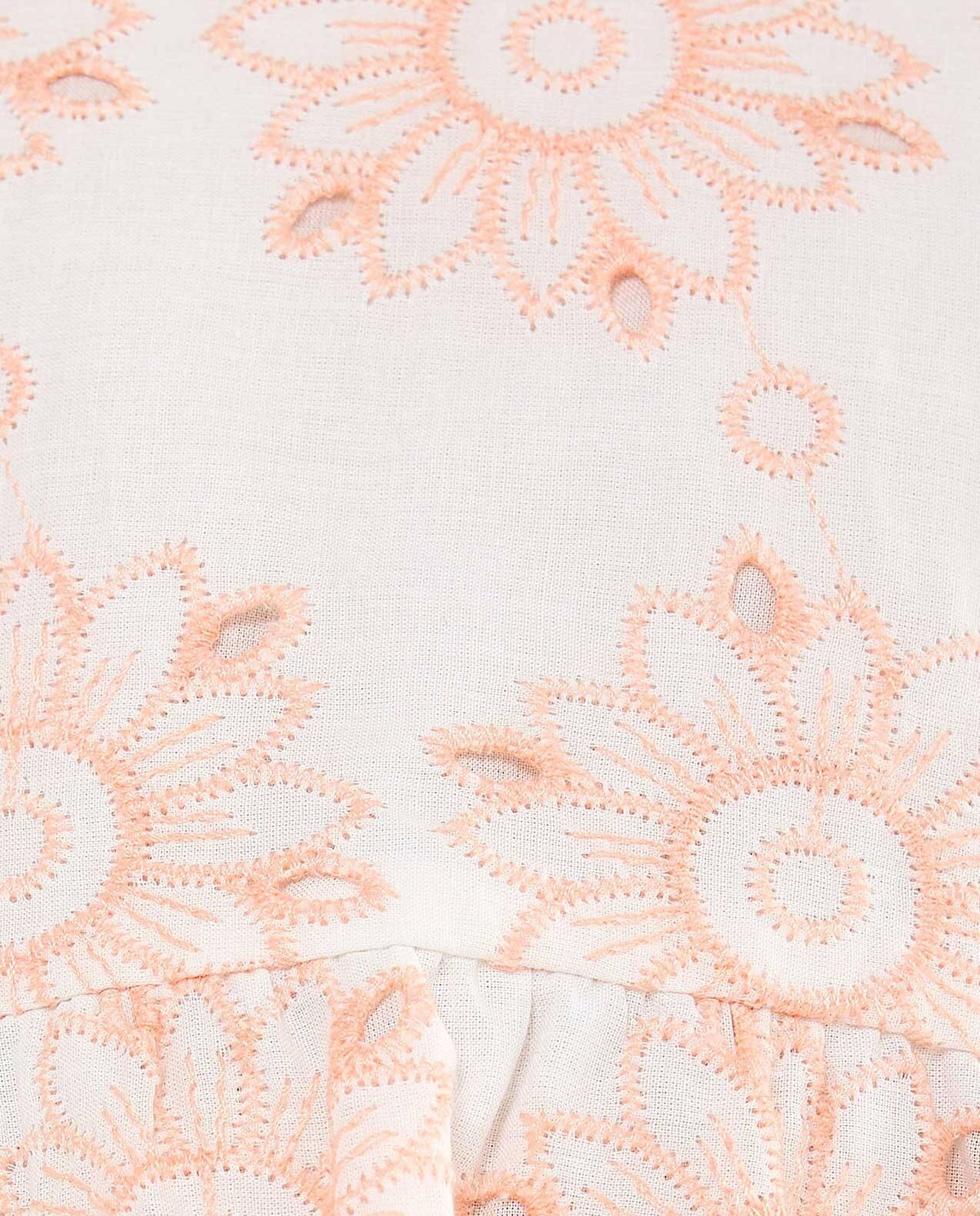 Schiffli Dress with Square Neck and Flutter Sleeves