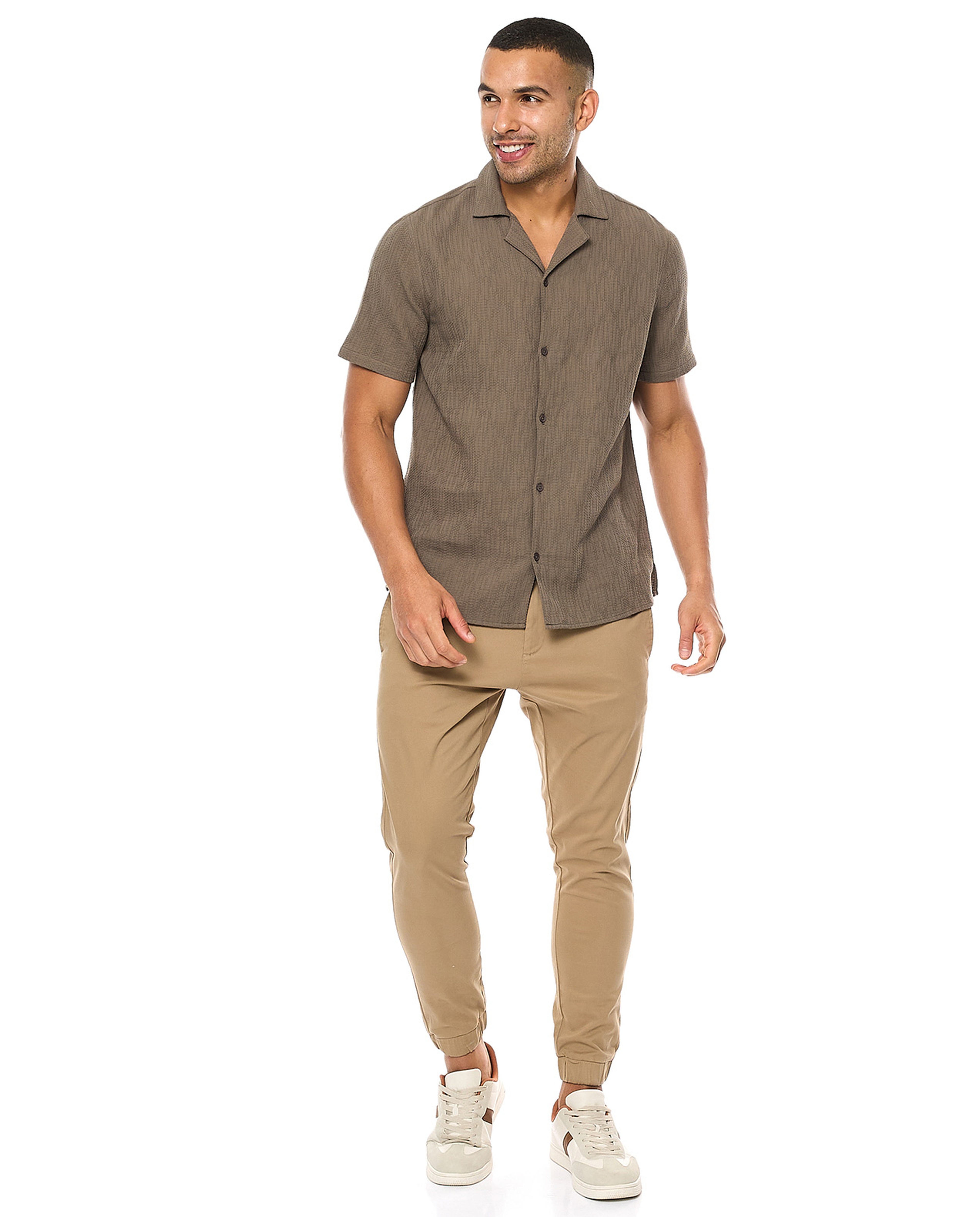 Textured Shirt with Revere Collar and Short Sleeves