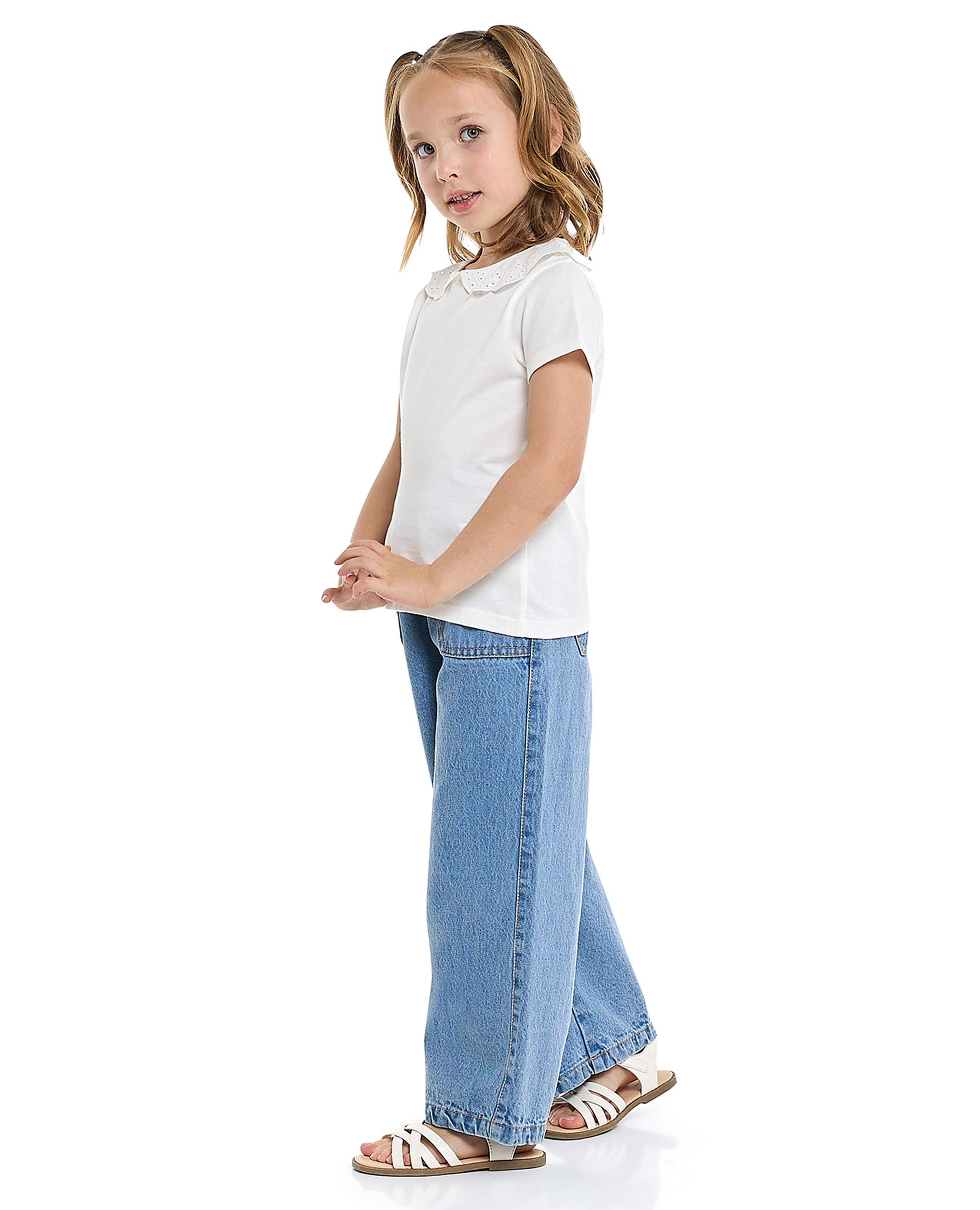 Washed Wide Leg Jeans with Elastic Waist
