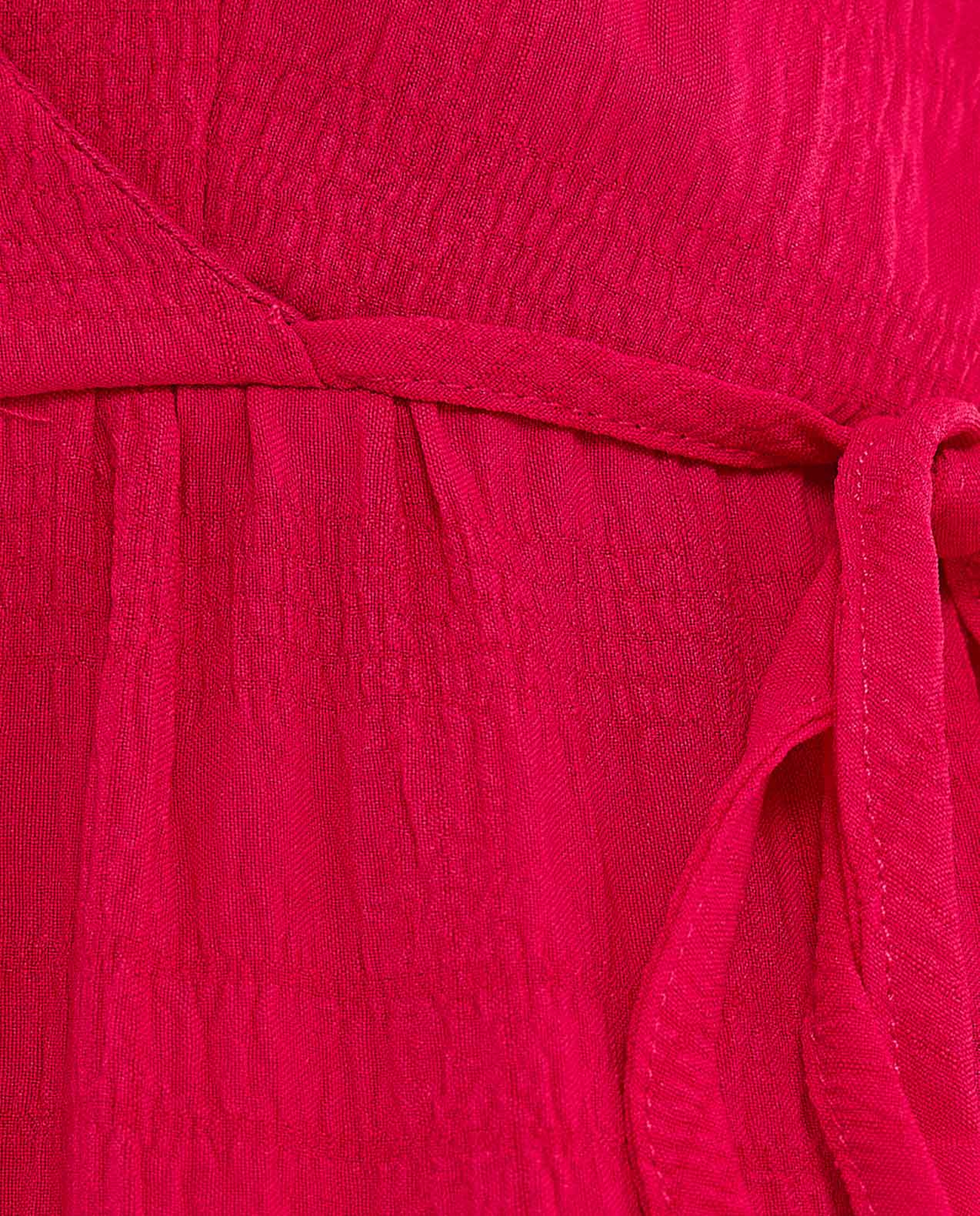 Textured Tiered Dress with V-Neck and Puff Sleeves