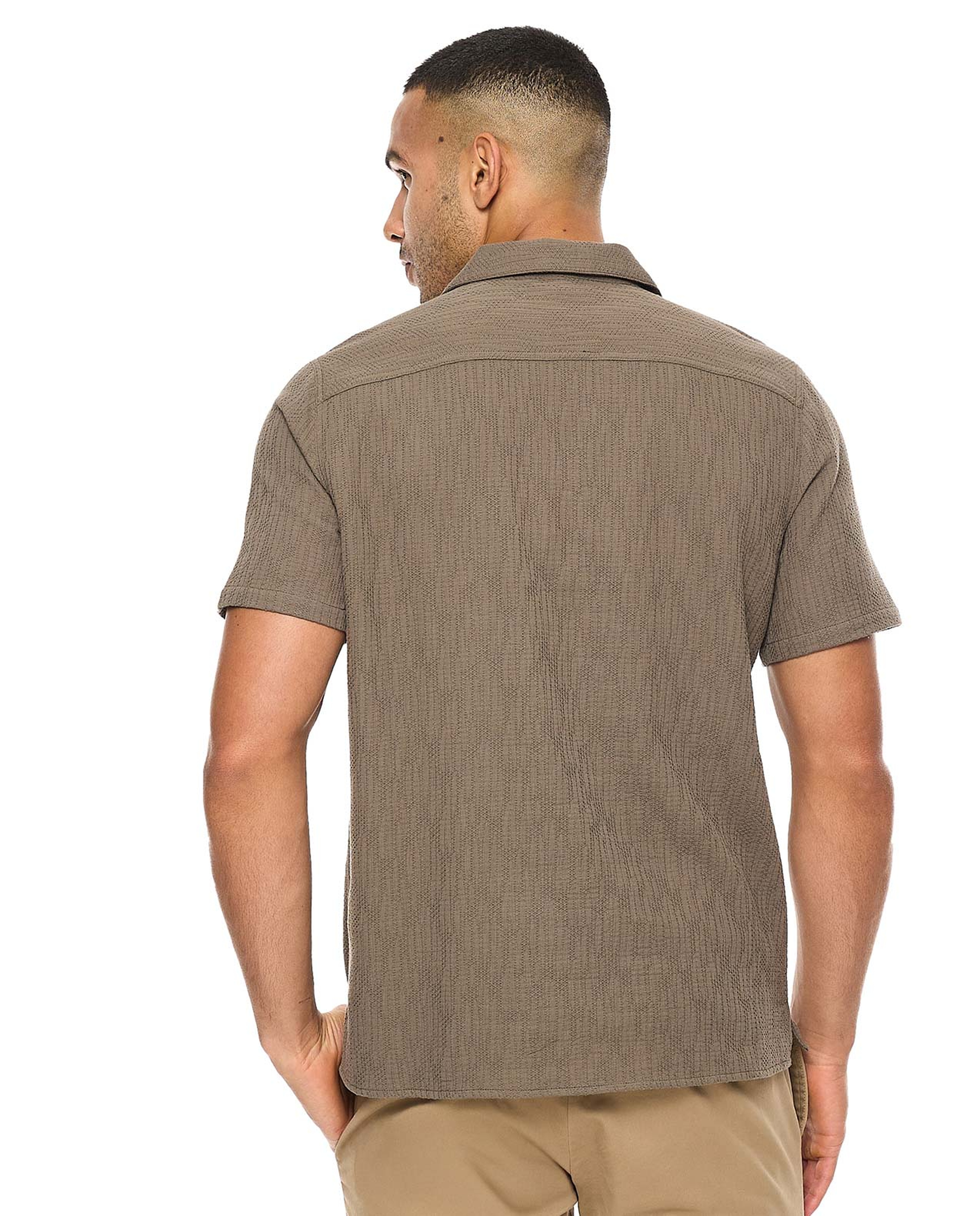 Textured Shirt with Revere Collar and Short Sleeves