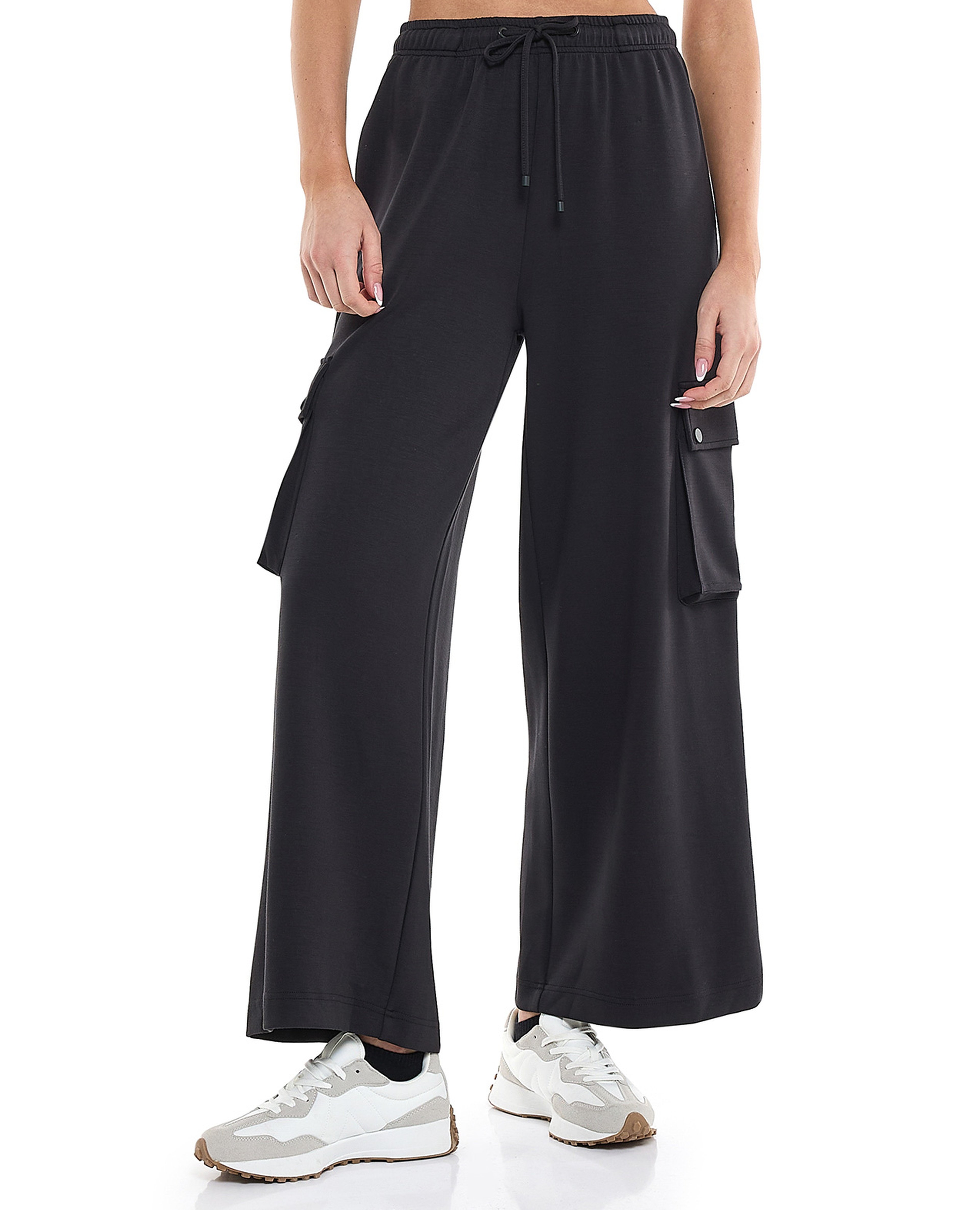 Solid Wide Leg Cargo Pants with Drawstring Waist