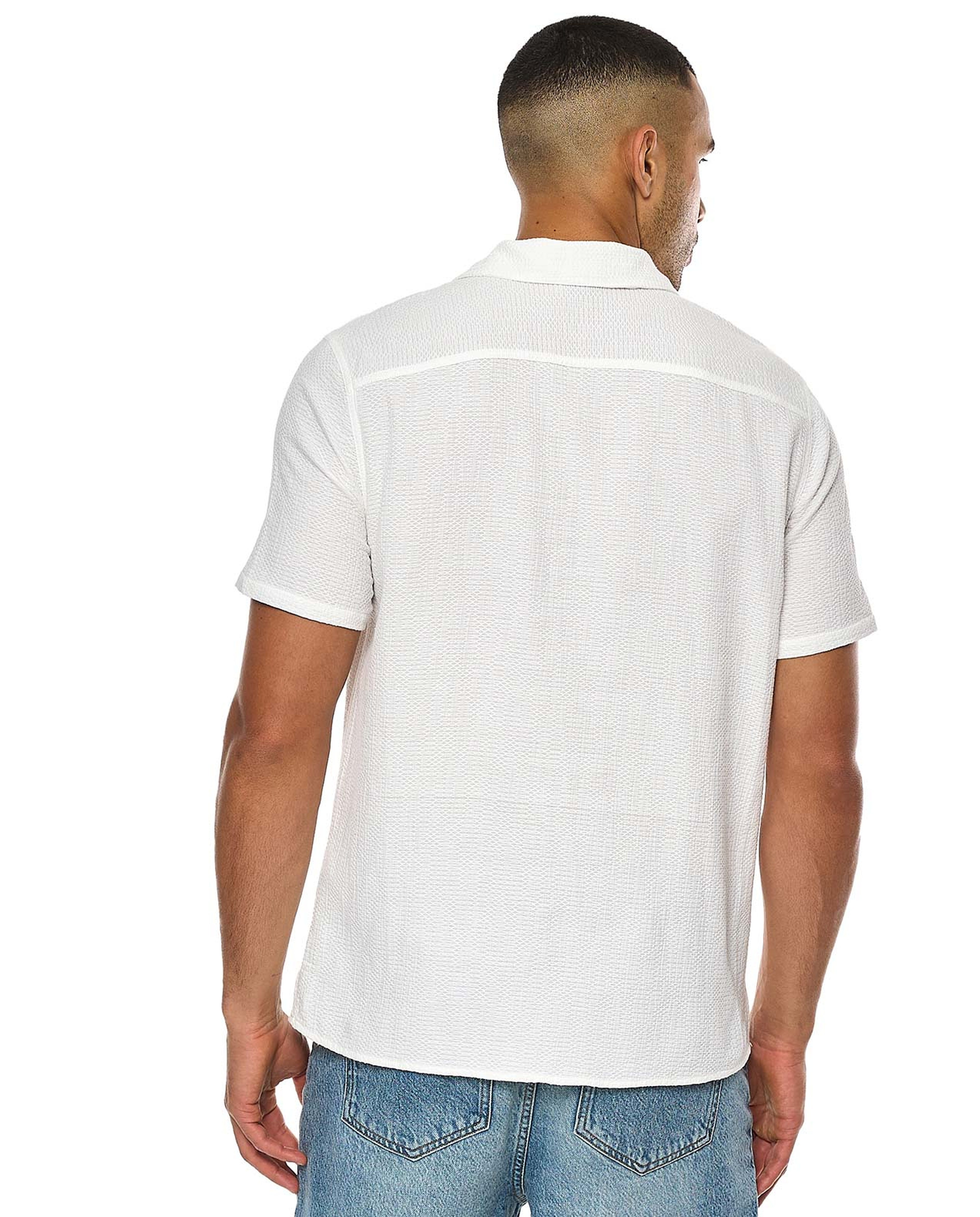 Textured Shirt with Revere Collar and Short Sleeves
