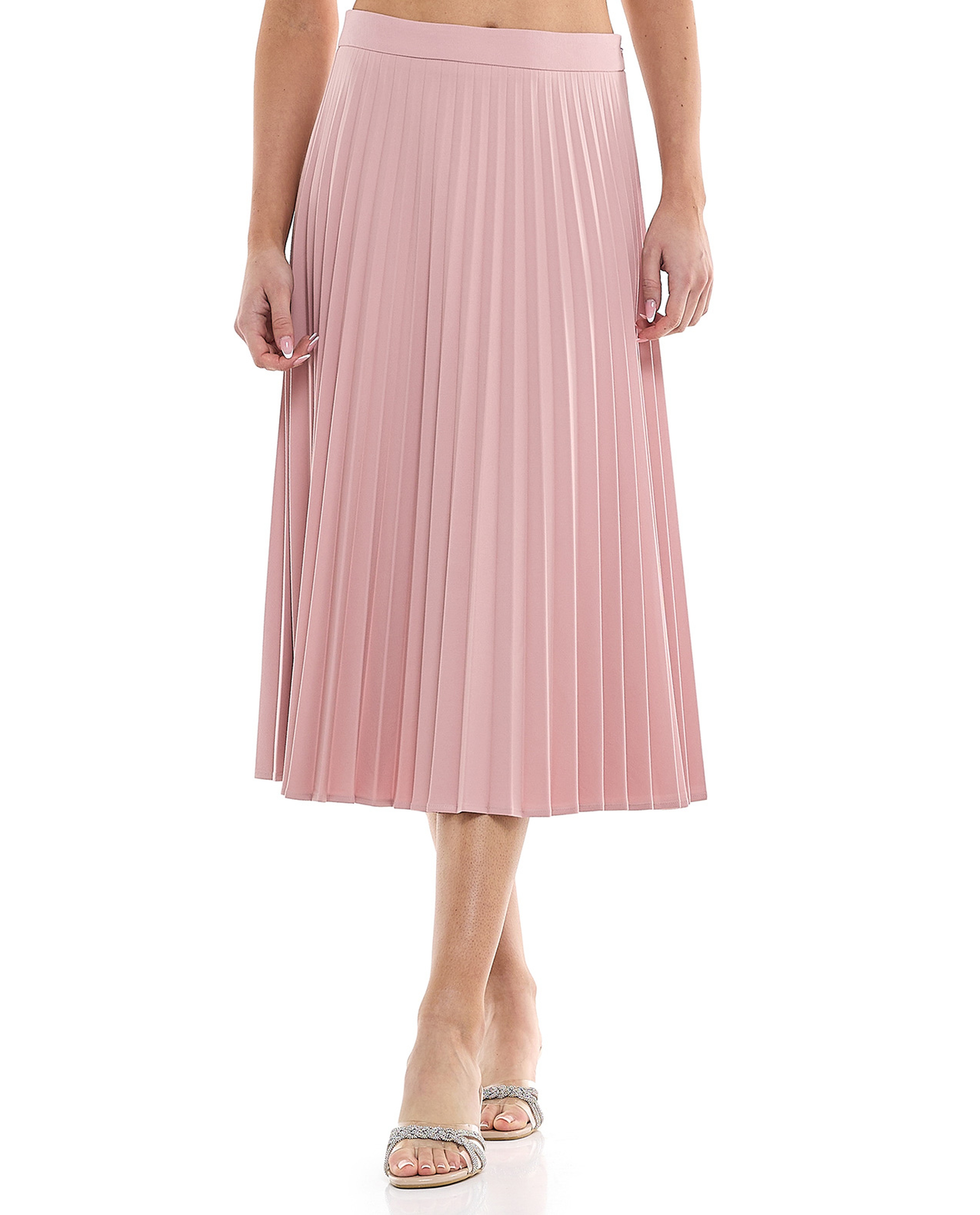Pleated Midi Skirt with Zip Closure