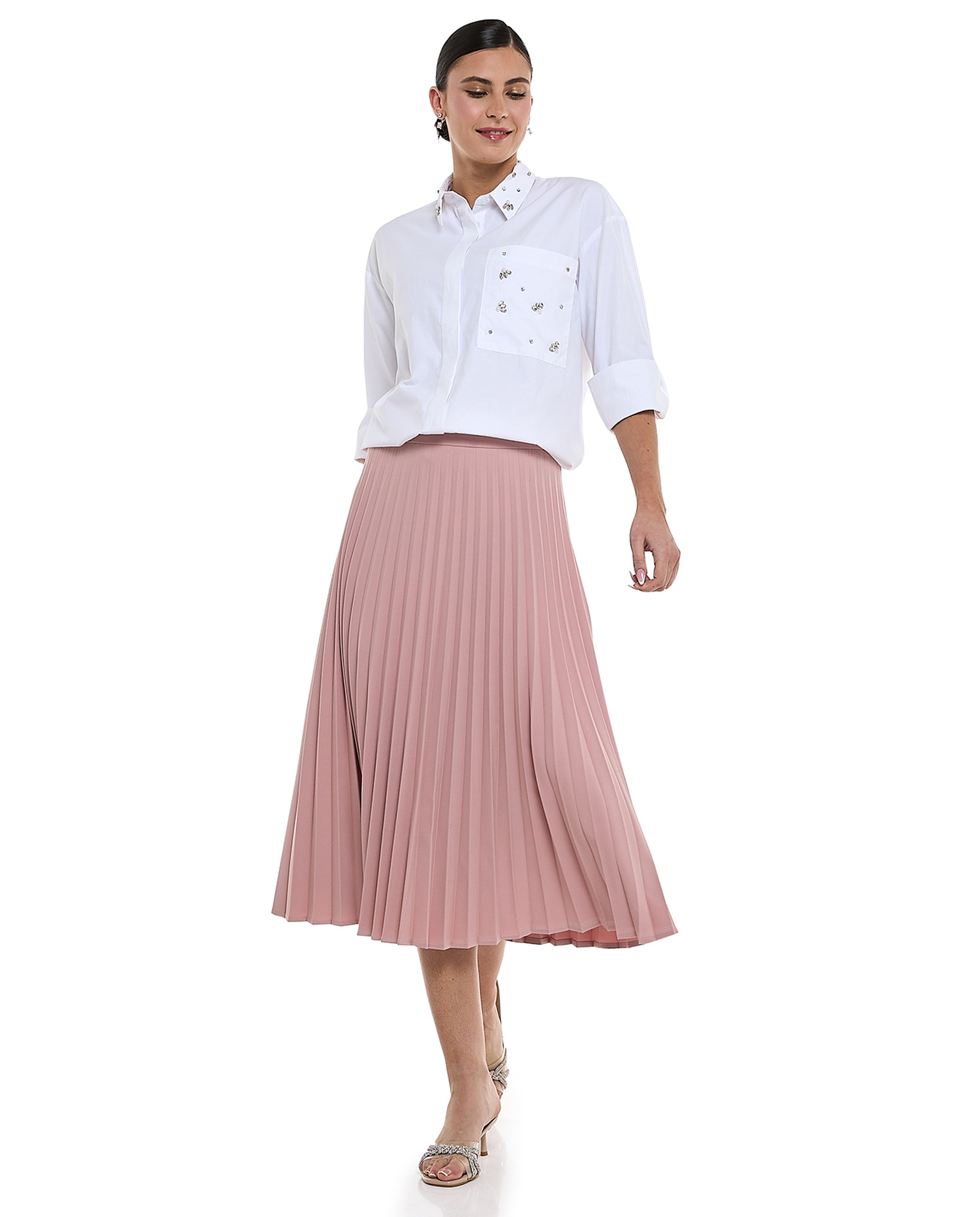 Pleated Midi Skirt with Zip Closure
