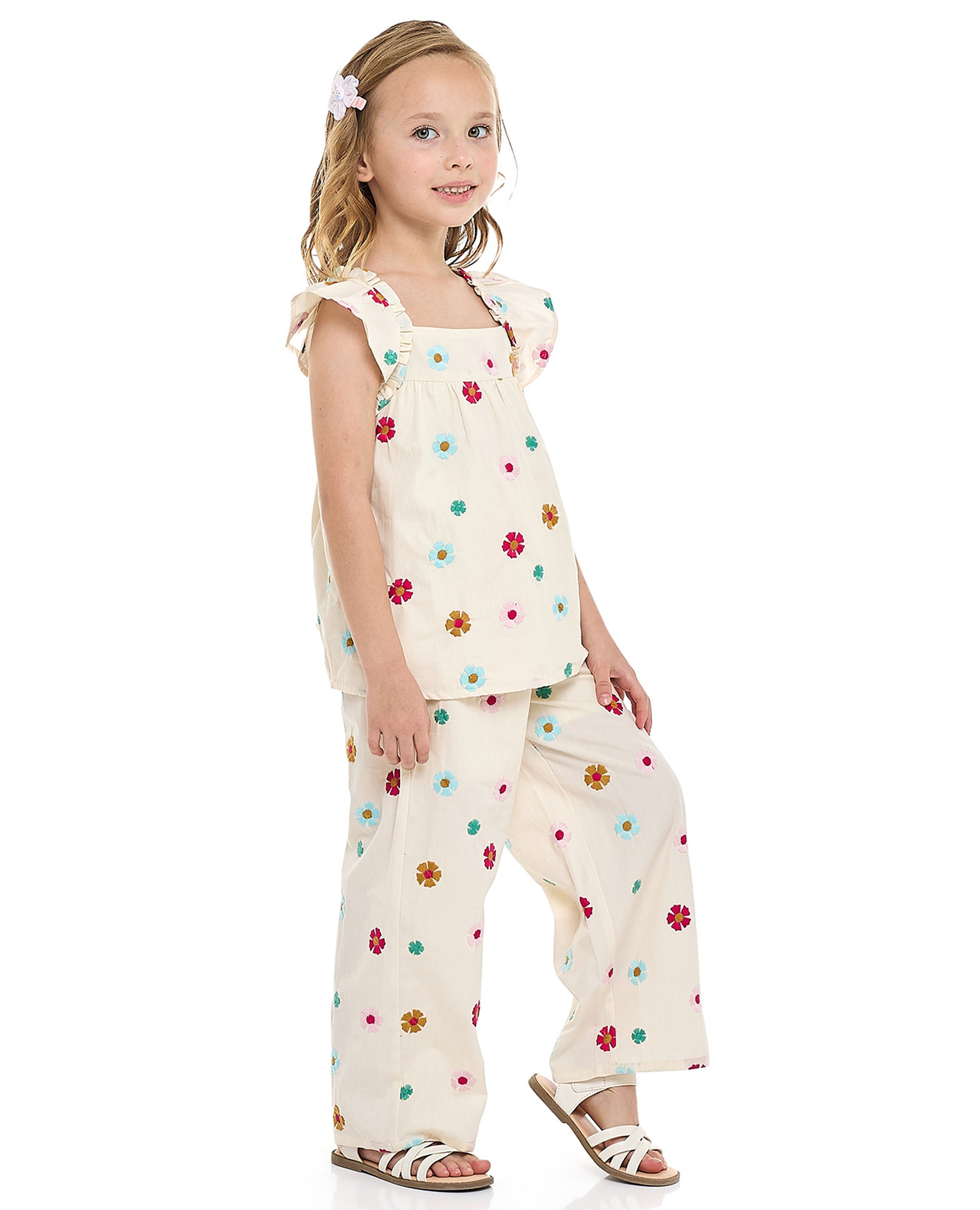 Embroidered Top and Pant Set