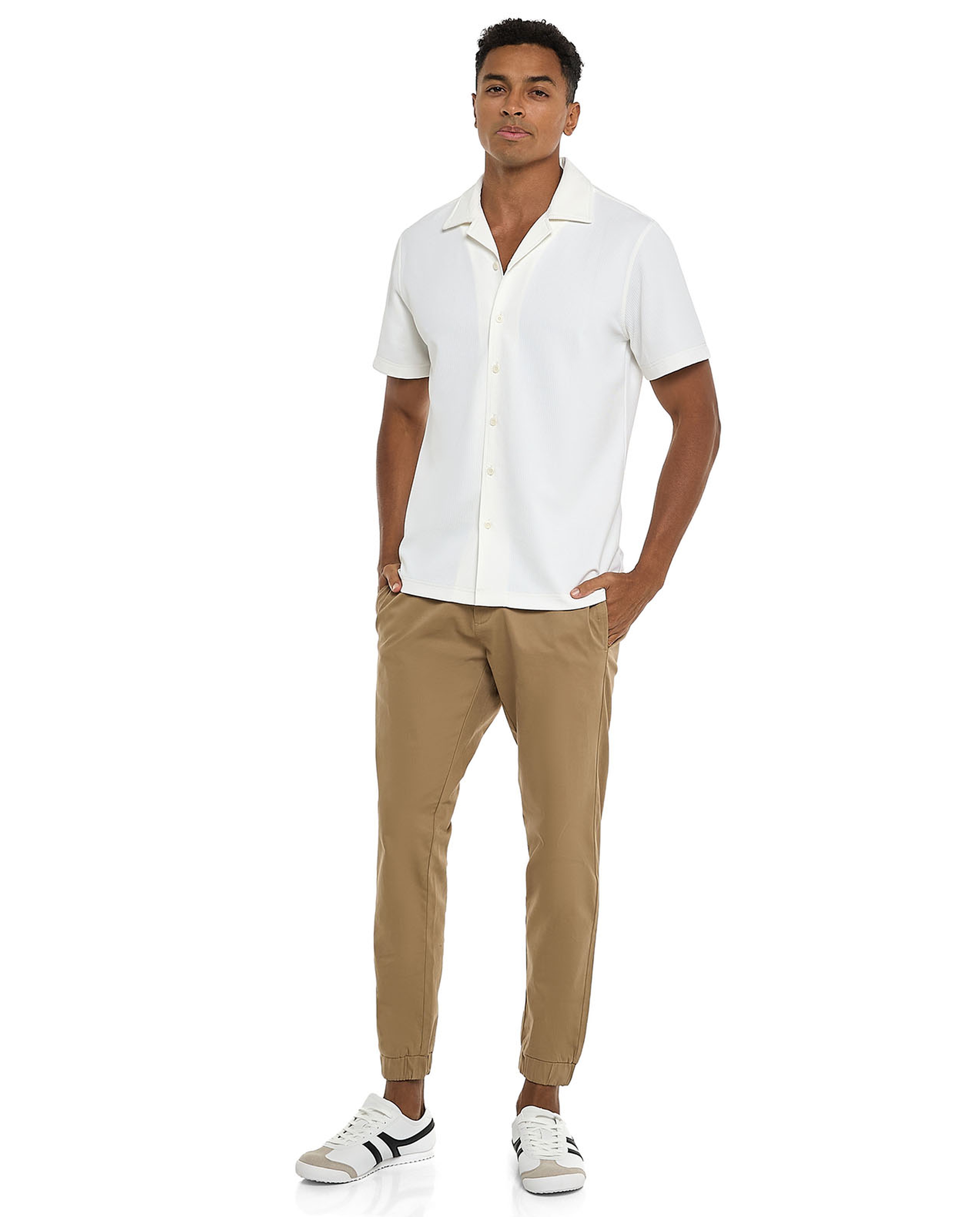 Textured Shirt with Revere Collar and Short Sleeves