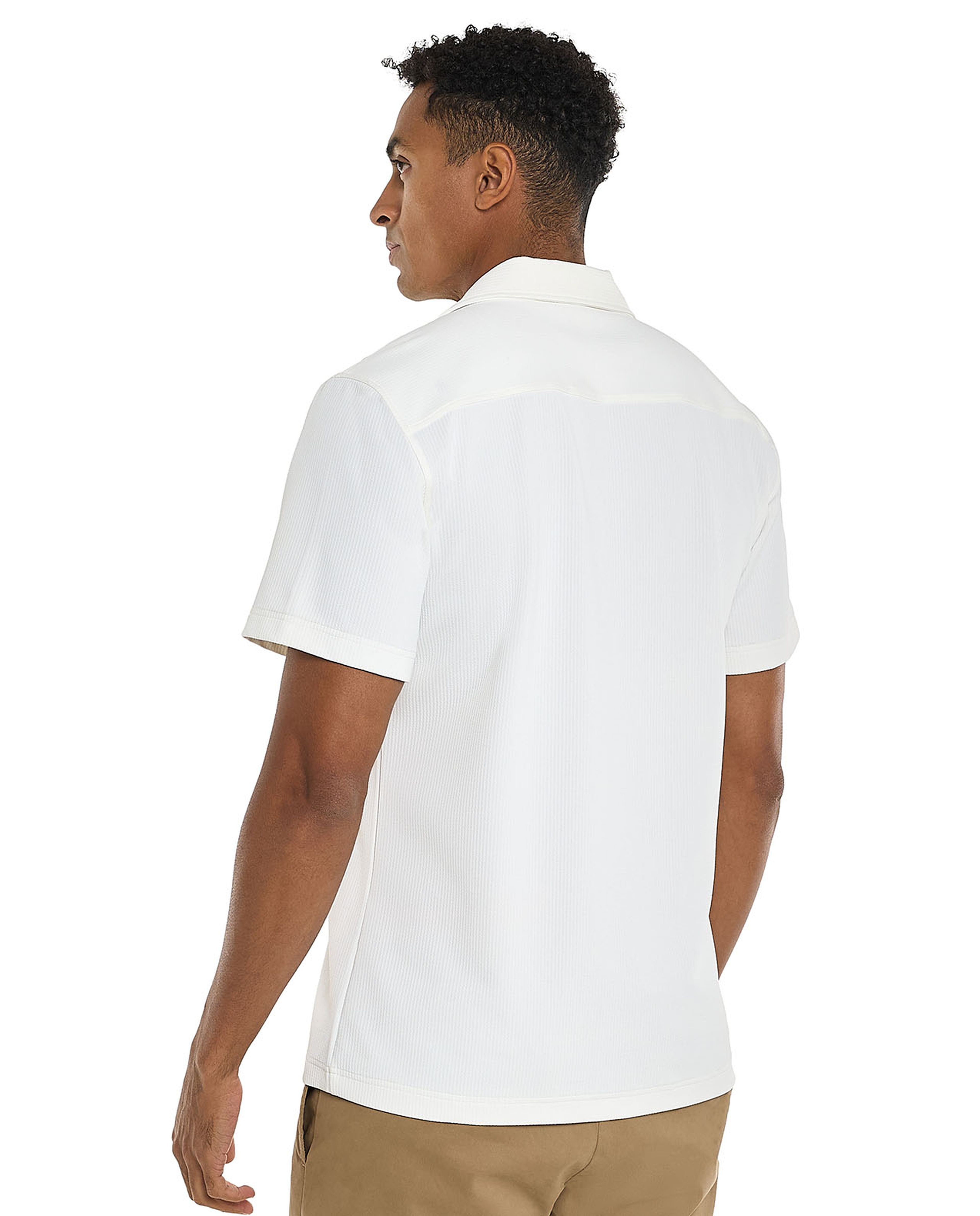 Textured Shirt with Revere Collar and Short Sleeves