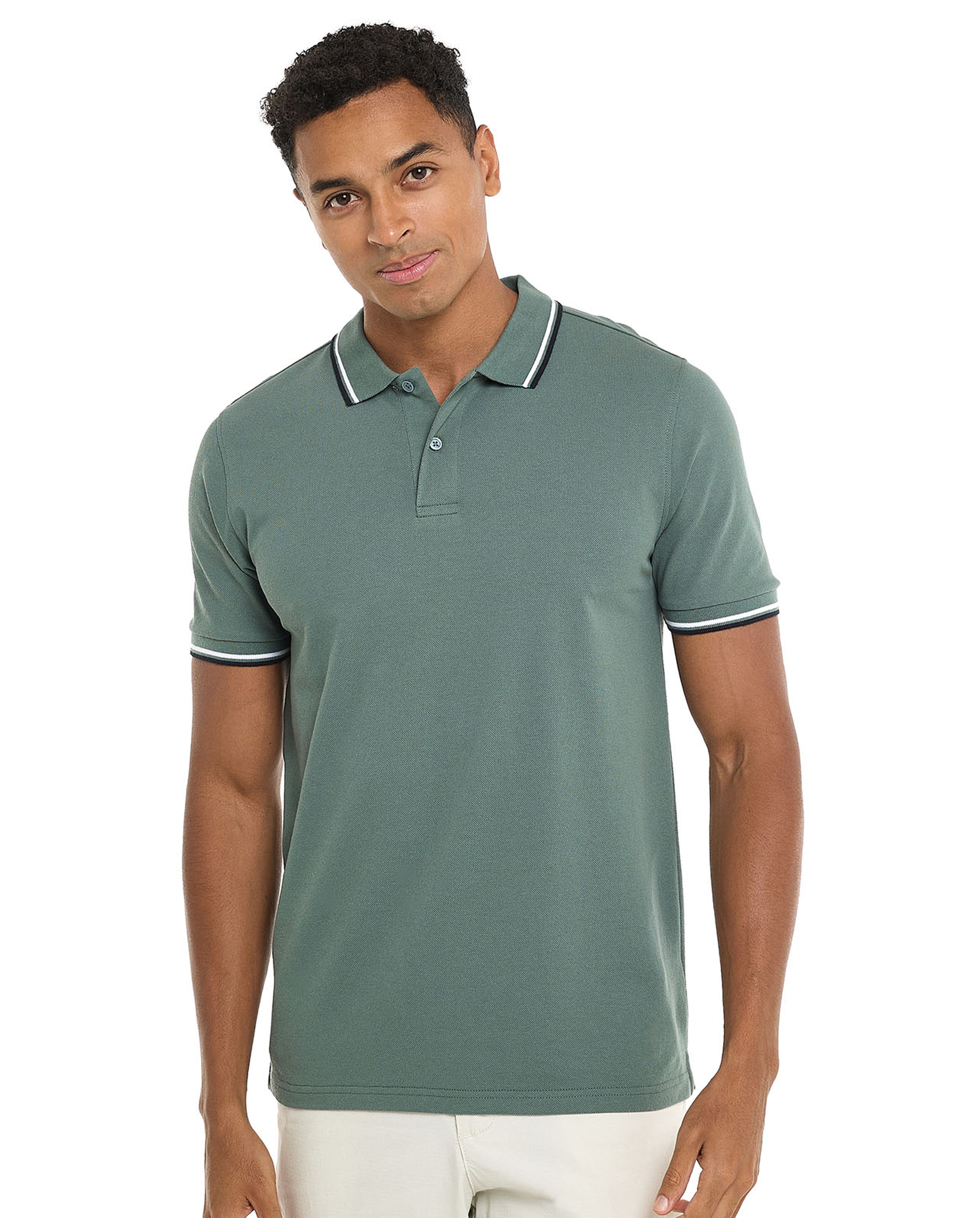 Contrast Tipping Polo T-Shirt with Short Sleeves