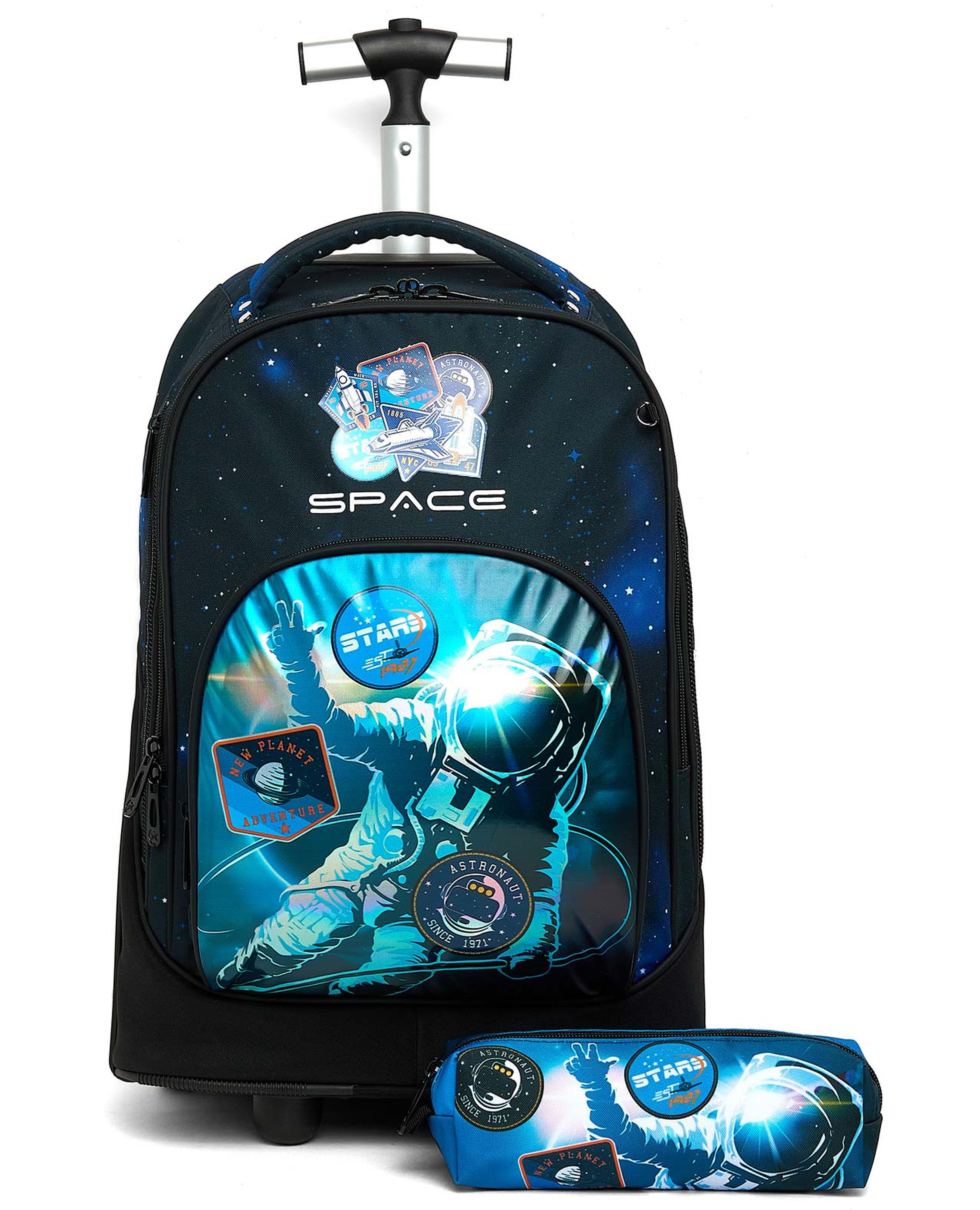 حقيبة ظهر بعجلات بطبعة مع مقلمة