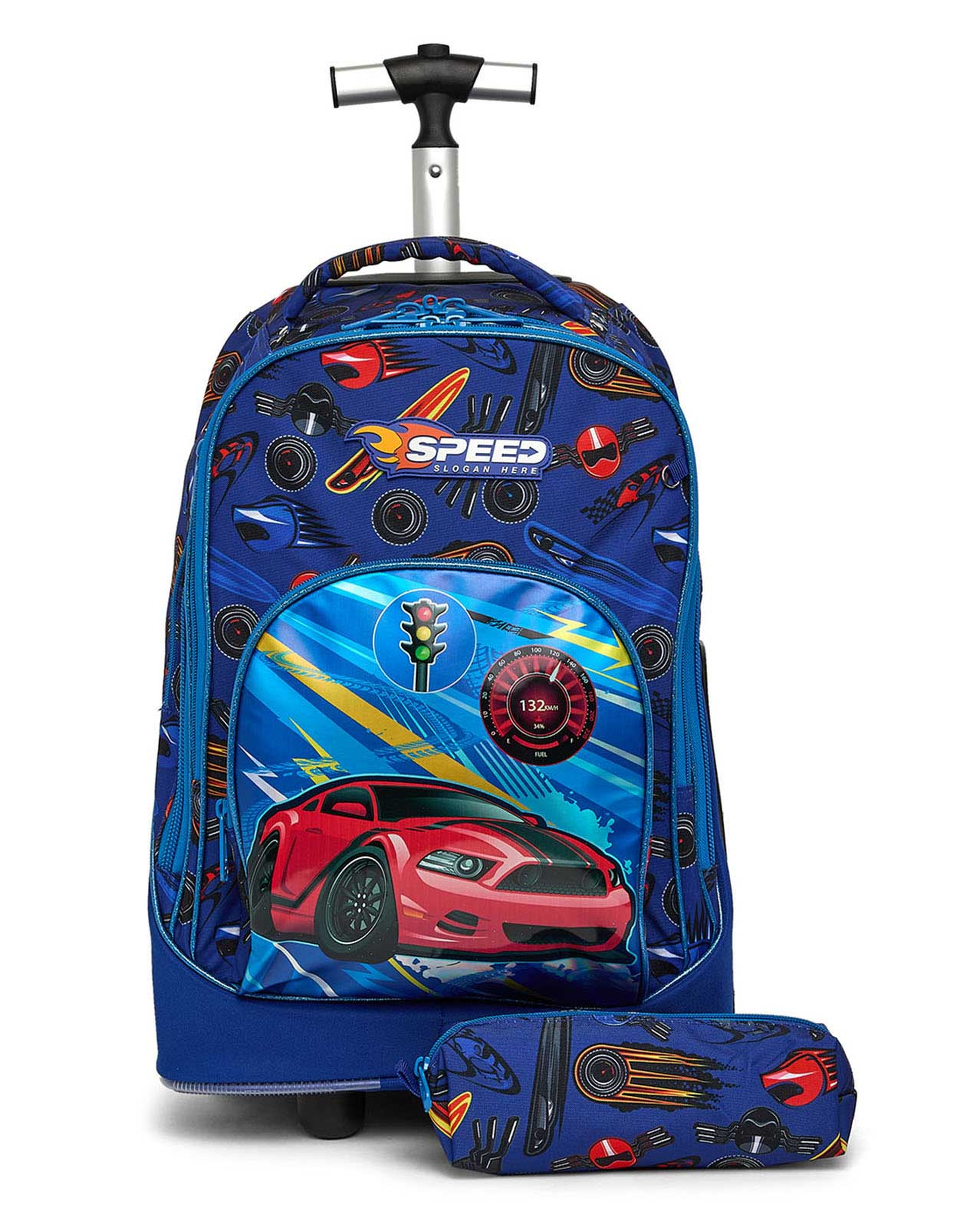 حقيبة ظهر بعجلات بطبعة مع مقلمة