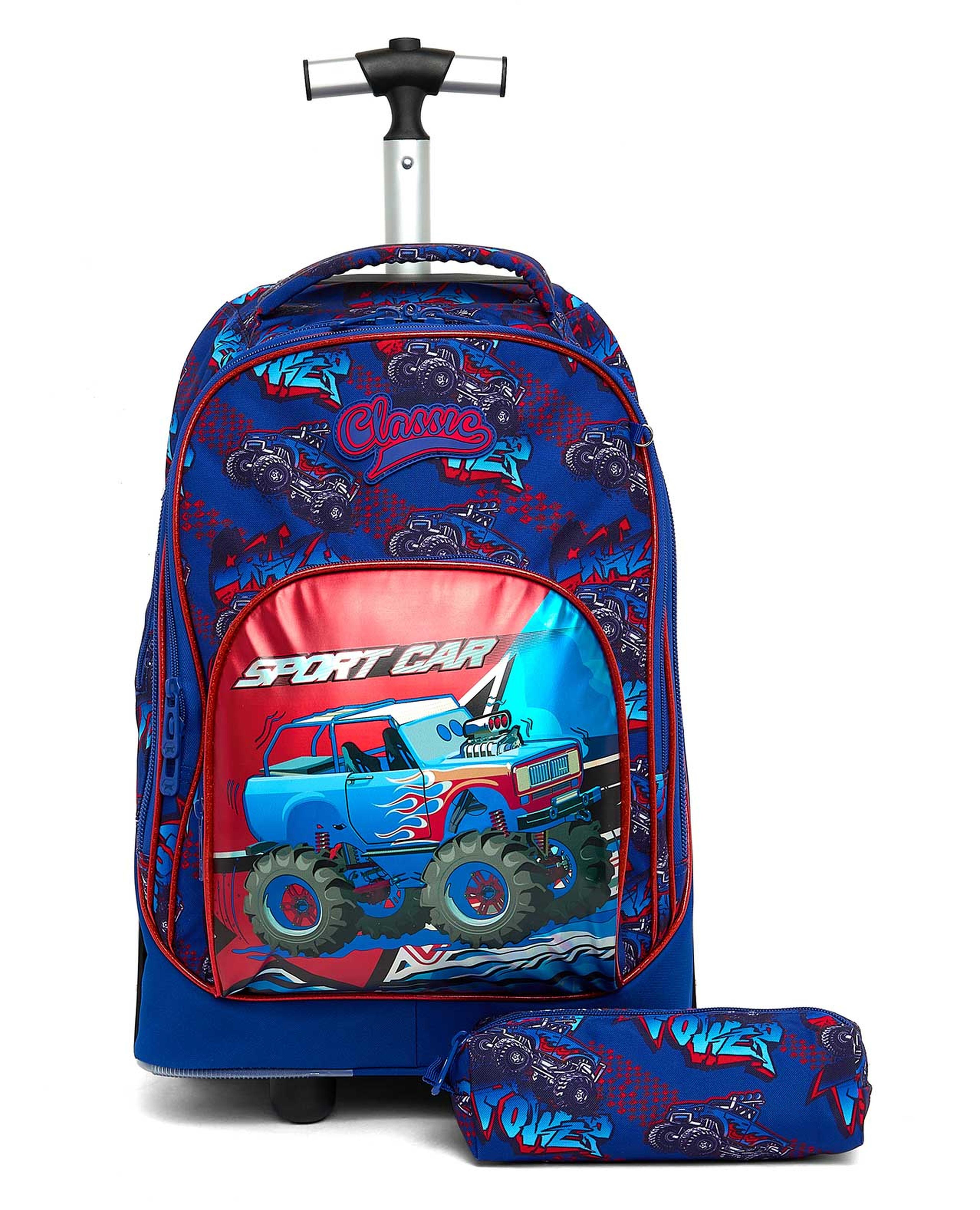 حقيبة ظهر بعجلات بطبعة مع مقلمة