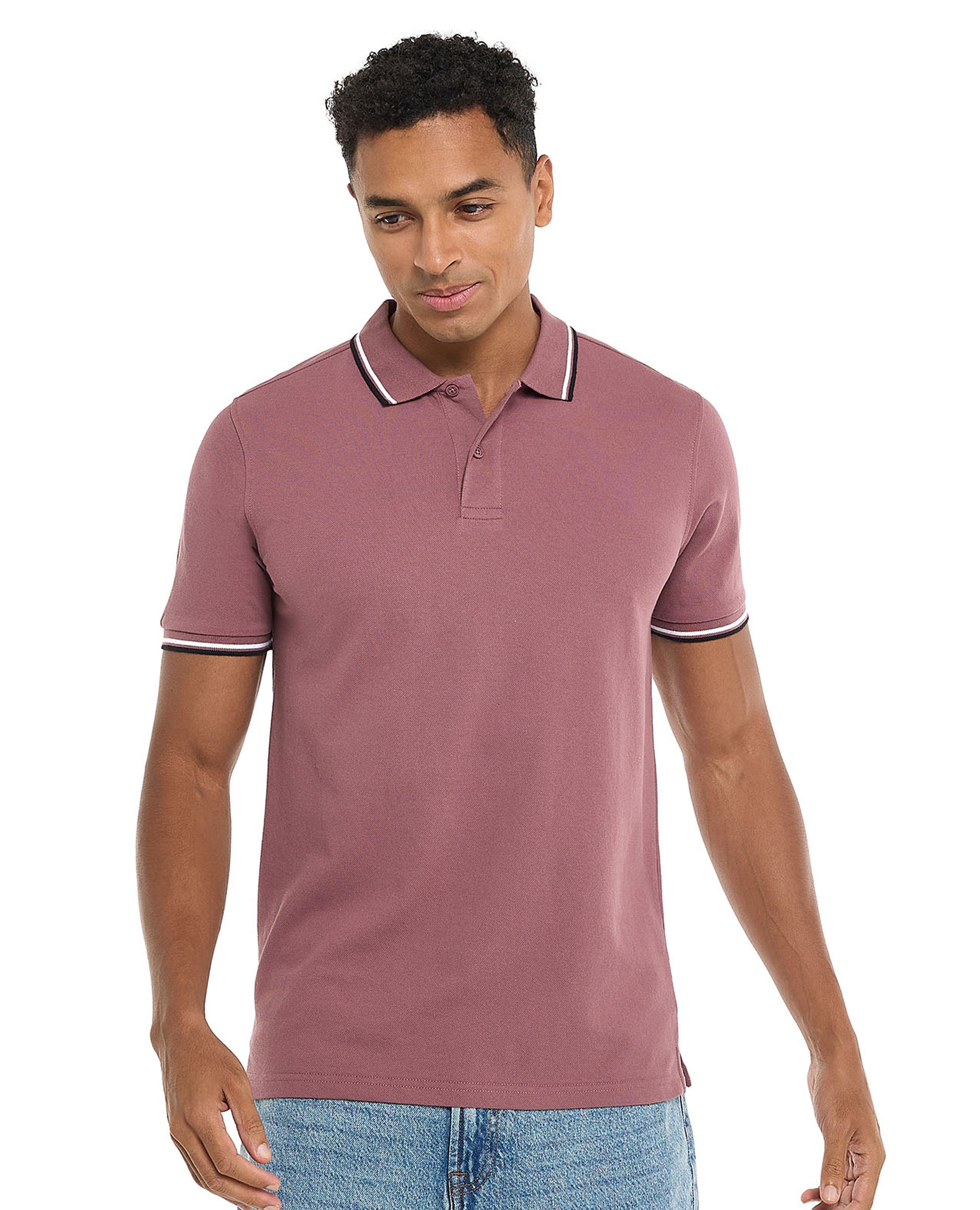 Contrast Tipping Polo T-Shirt with Short Sleeves