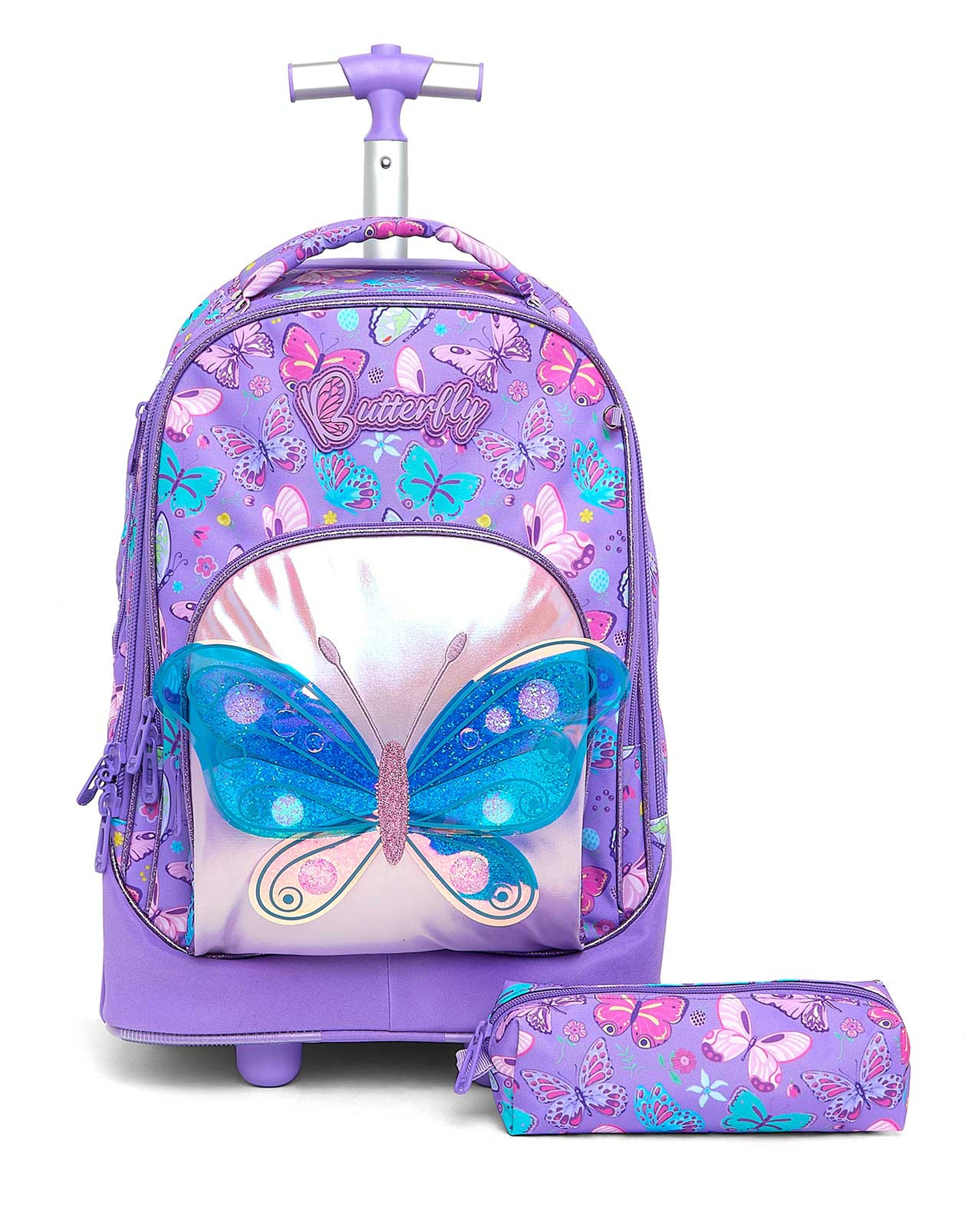 Printed Trolley Backpack with Pencil Pouch
