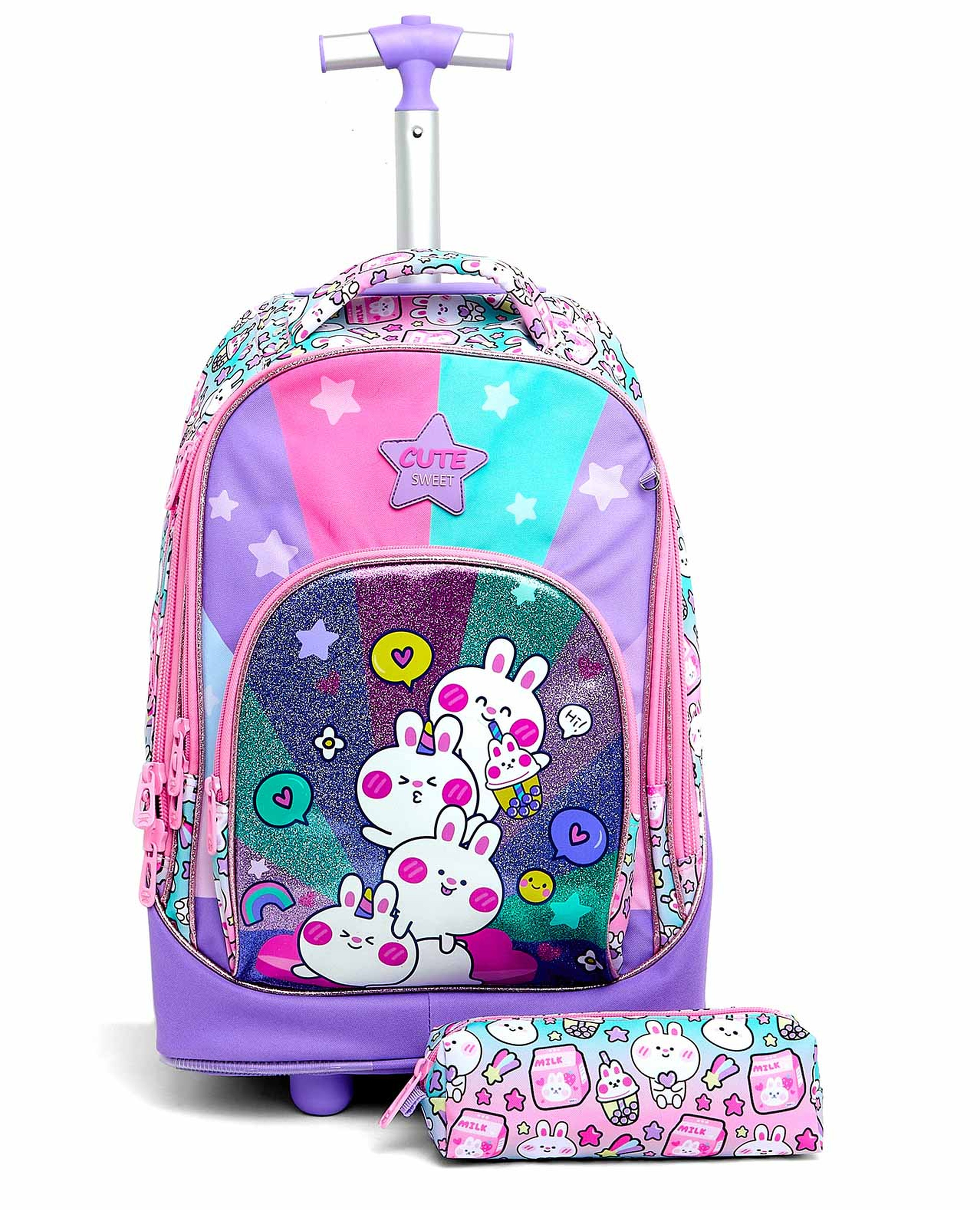 Printed Trolley Backpack with Pencil Pouch