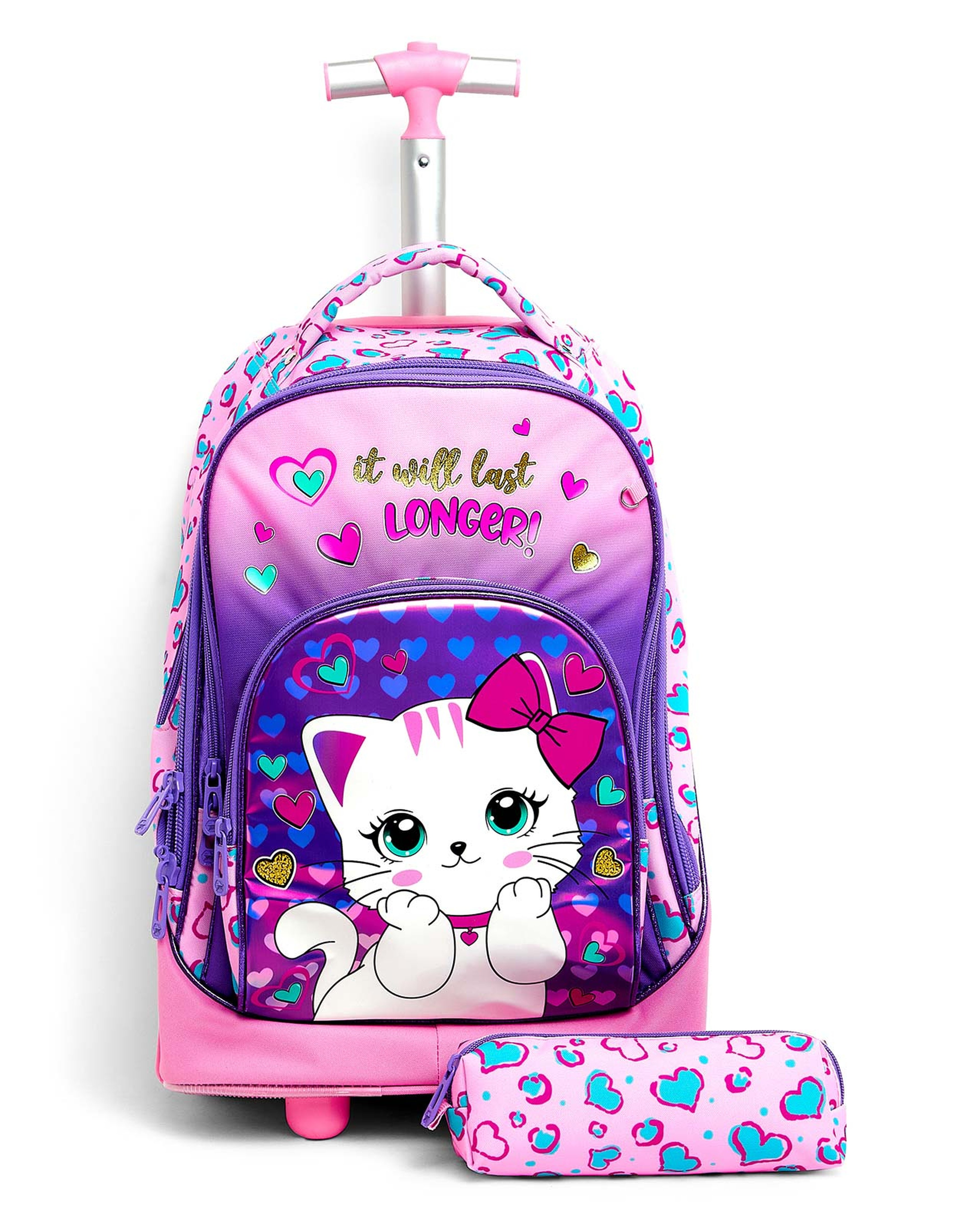 Printed Trolley Backpack with Pencil Pouch