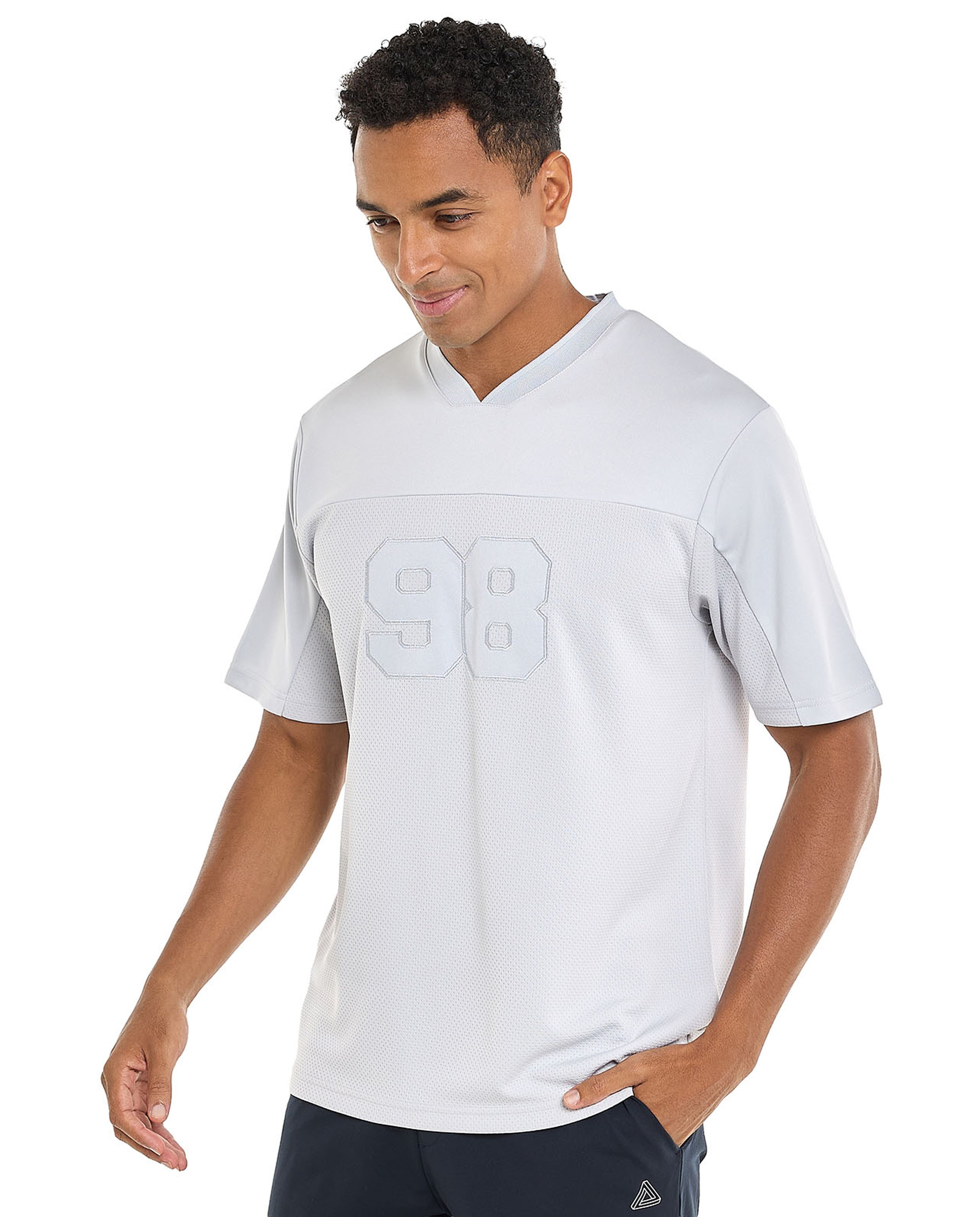 Appliqued Active T-Shirt with V-Neck and Short Sleeves