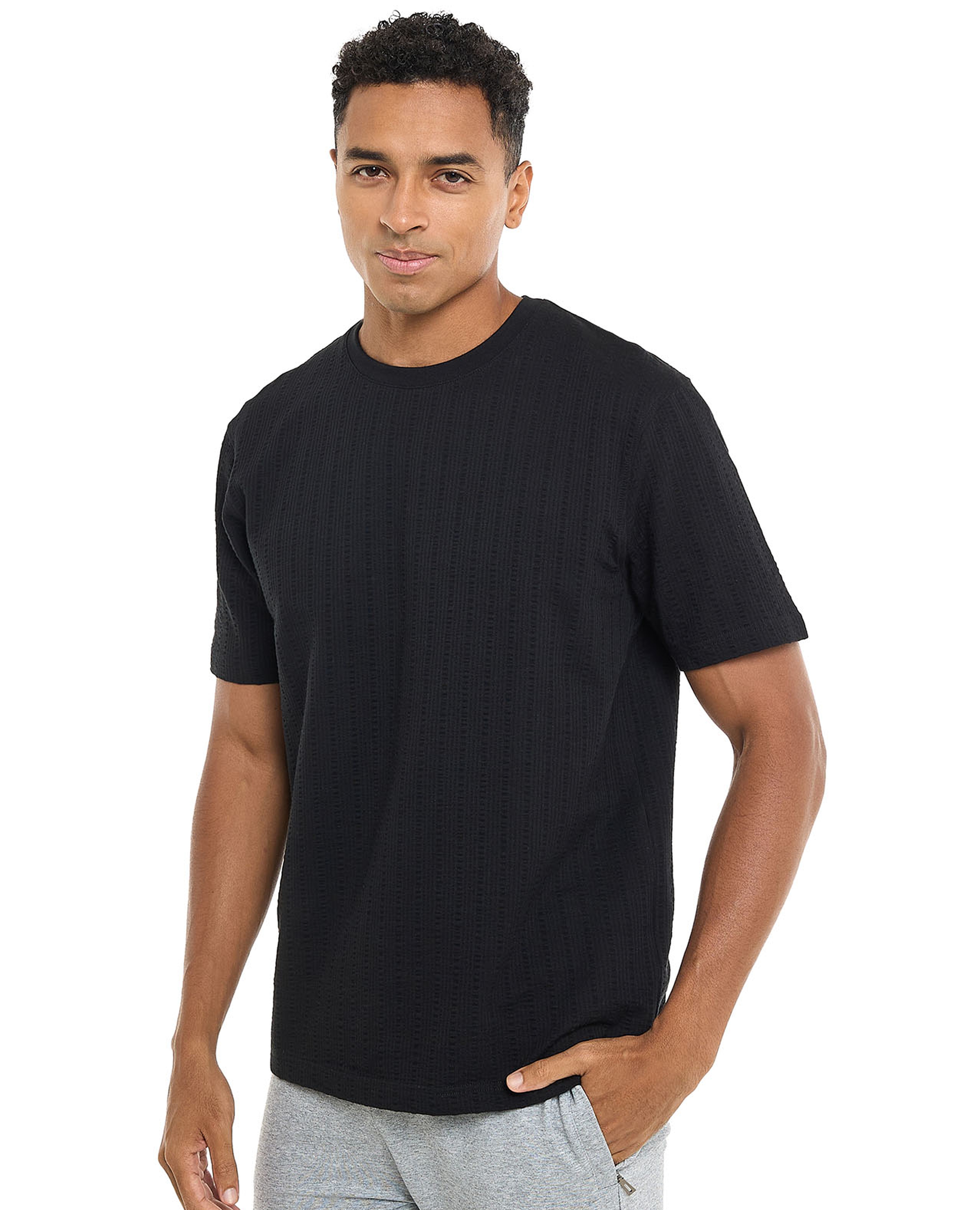 Textured T-Shirt with Crew Neck and Short Sleeves