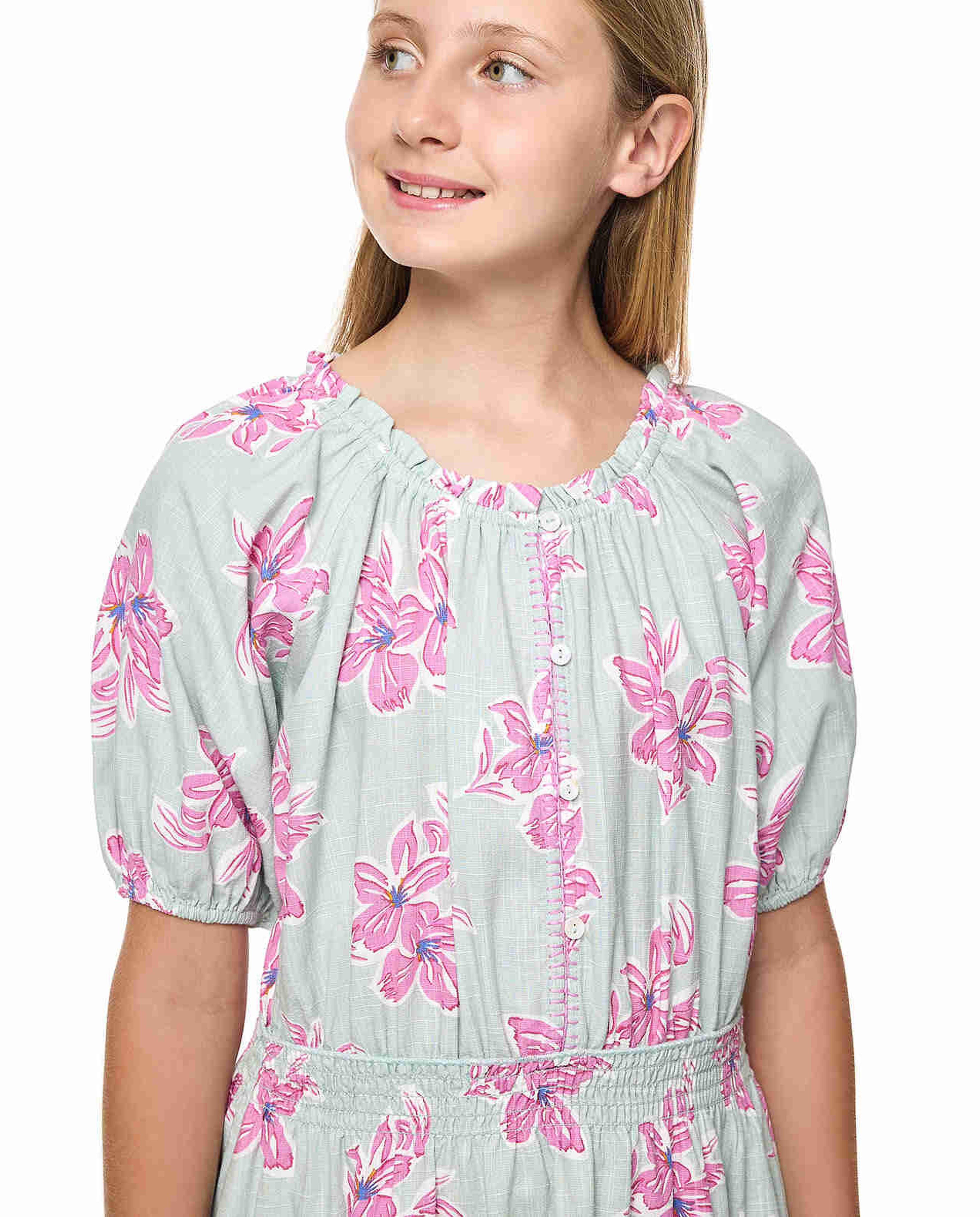 Floral Print Tiered Dress with Puff Sleeves