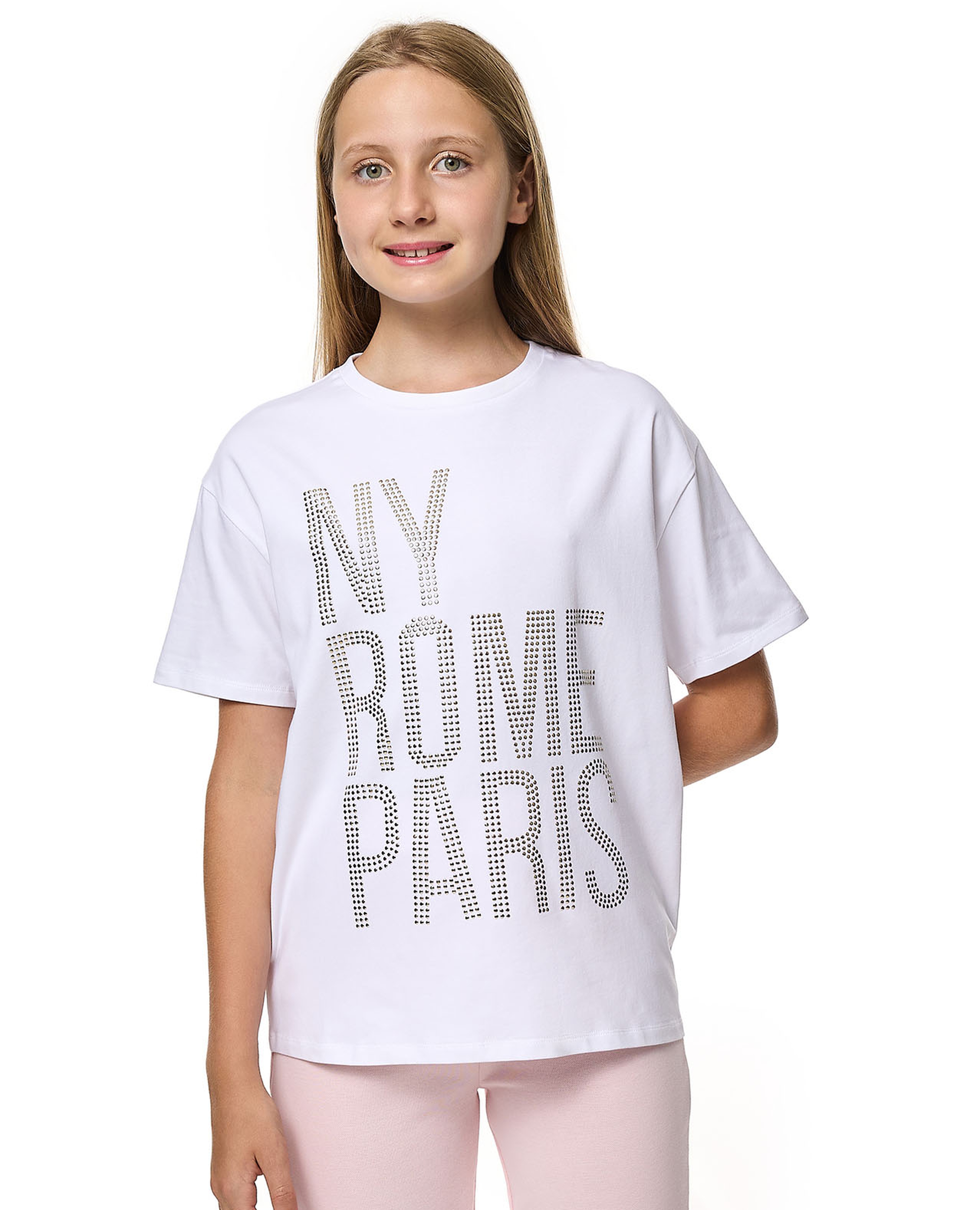 Studded T-Shirt With Crew Neck and Short Sleeves