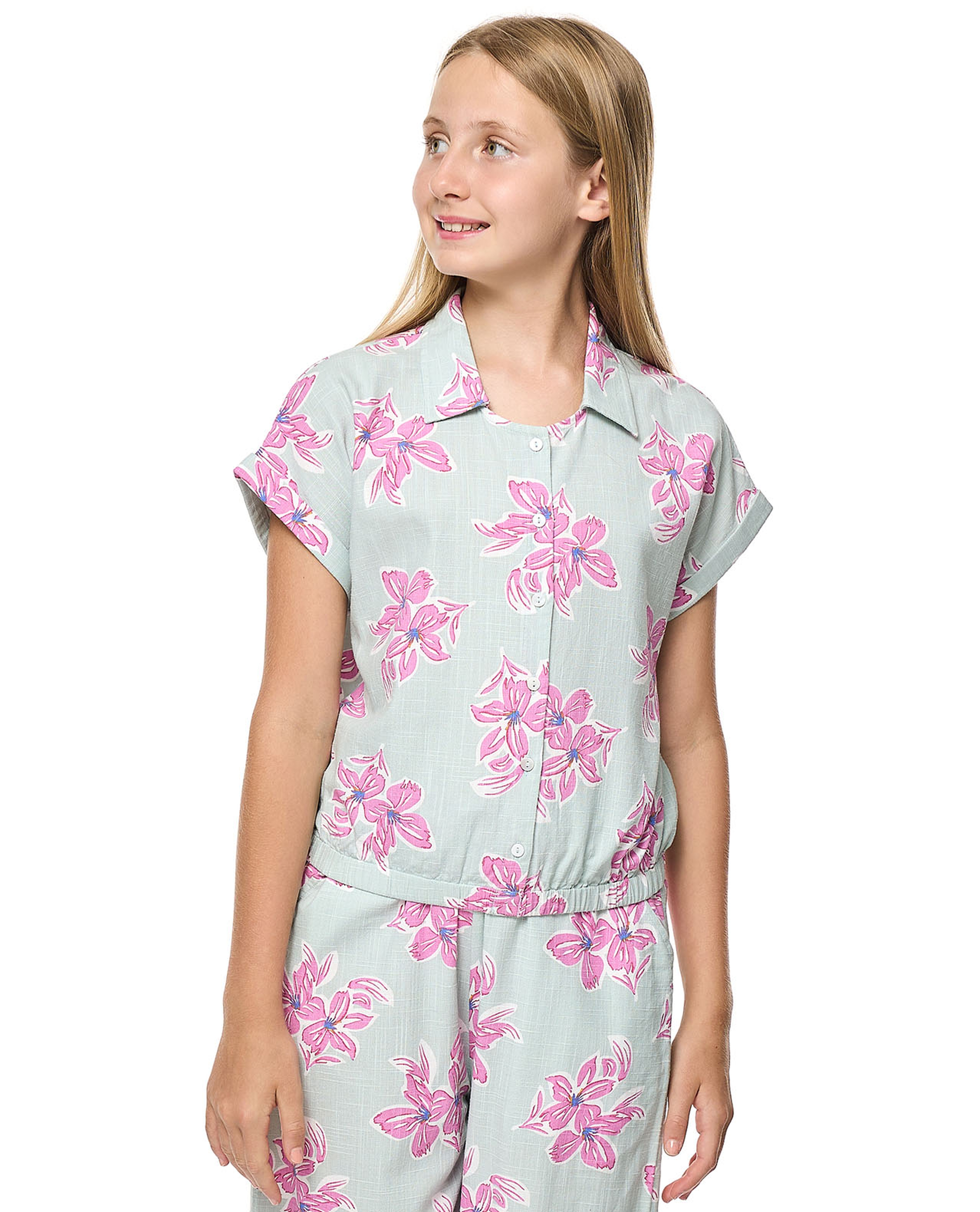 Floral Print Shirt with Classic Collar and Short Sleeves