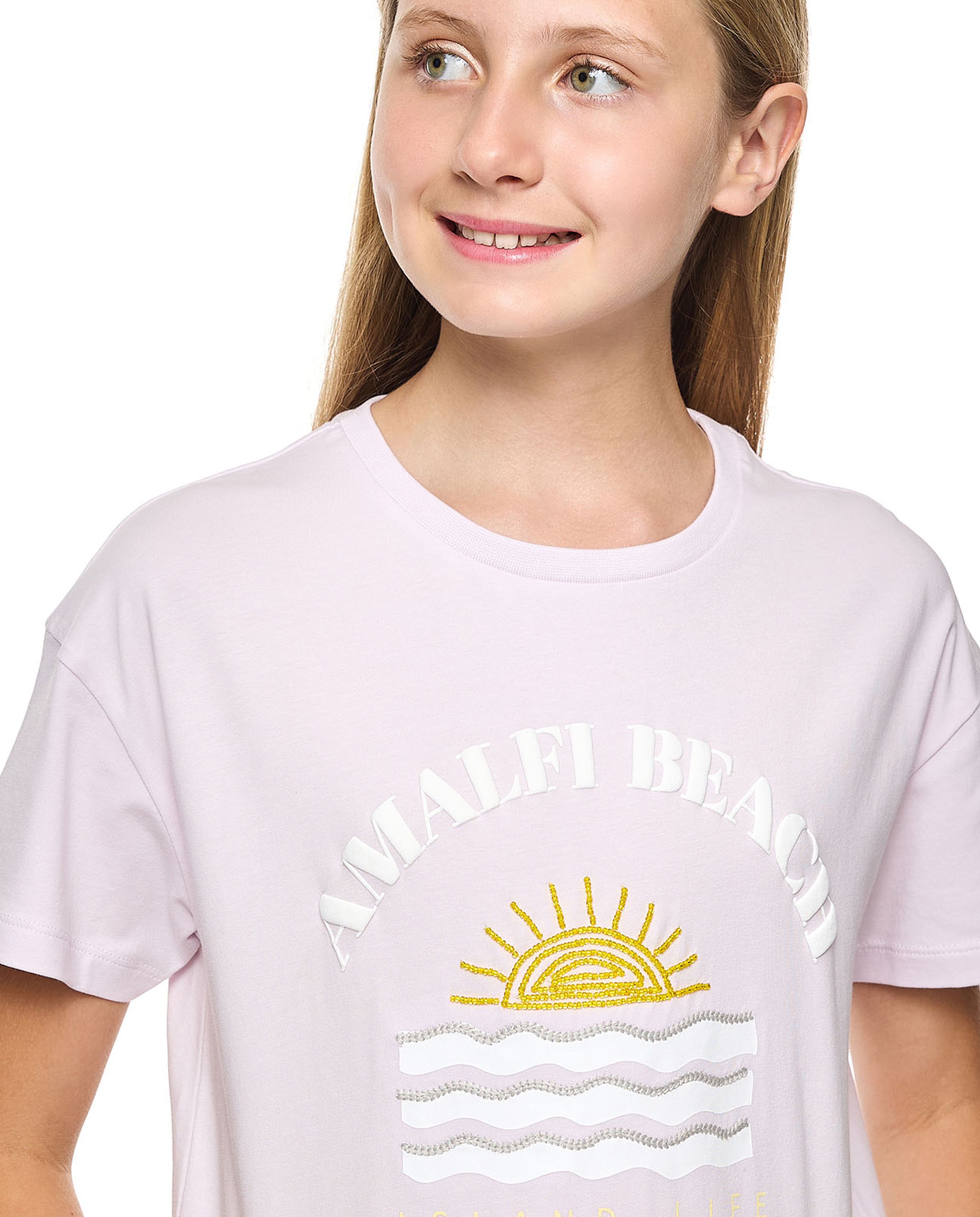 Embroidered T-Shirt With Crew Neck and Short Sleeves