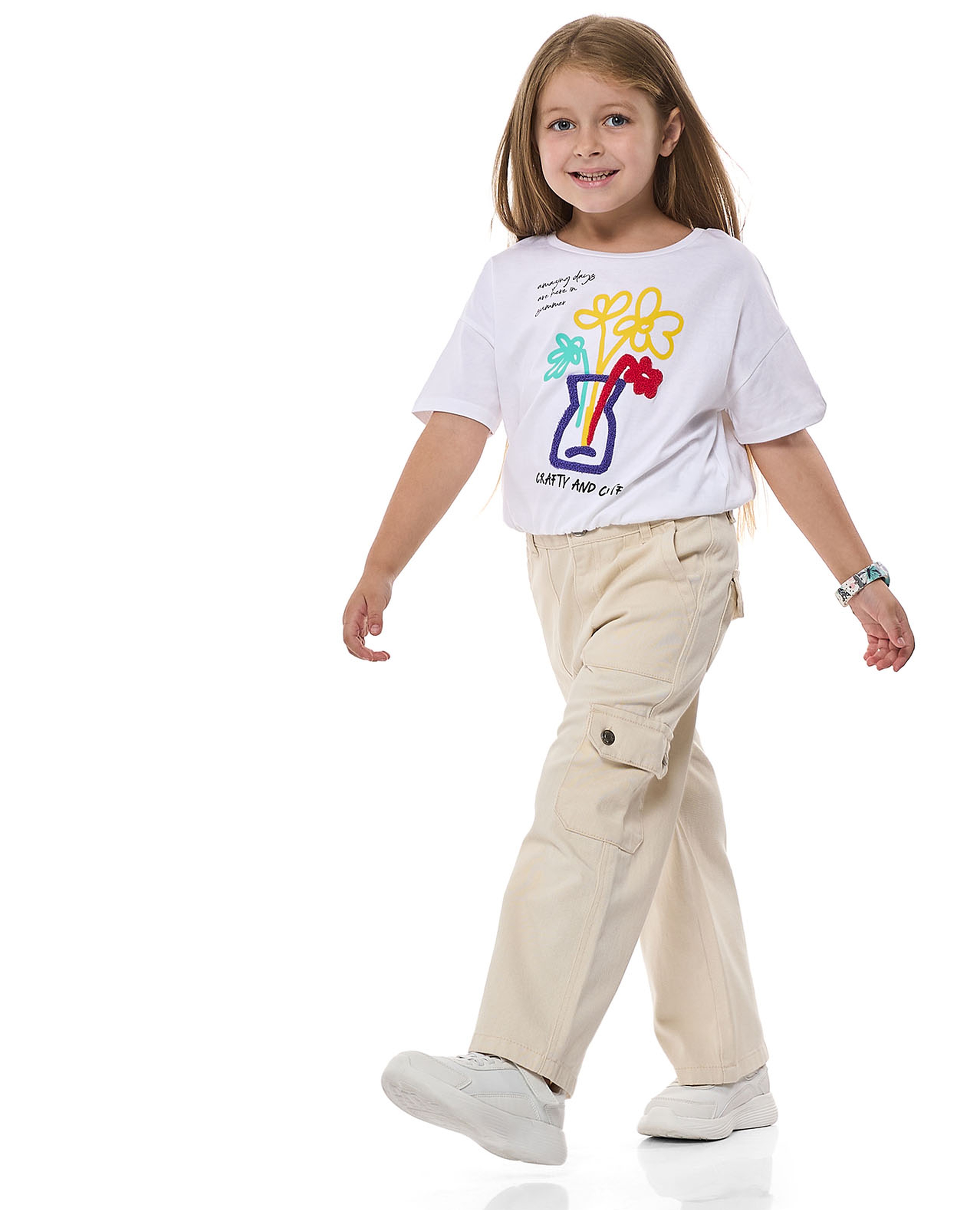 Solid Cargo Pants with Button Closure